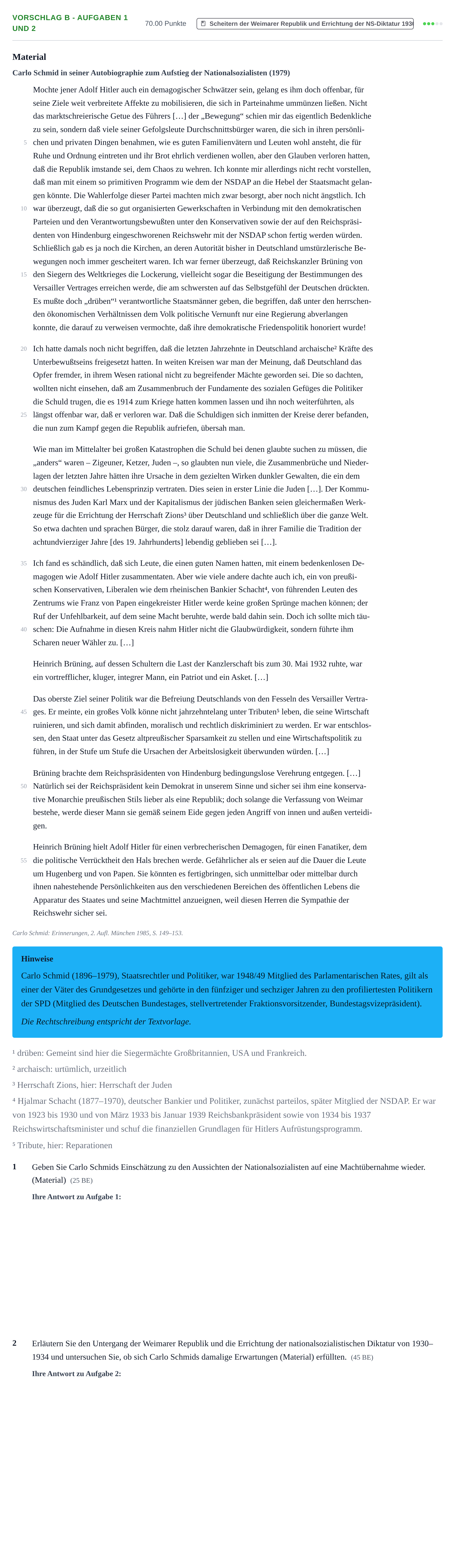 Aufgabenstellung: Aufgabe Vorschlag B - Aufgaben 1 und 2 · Abitur Hessen Geschichte GK 2022