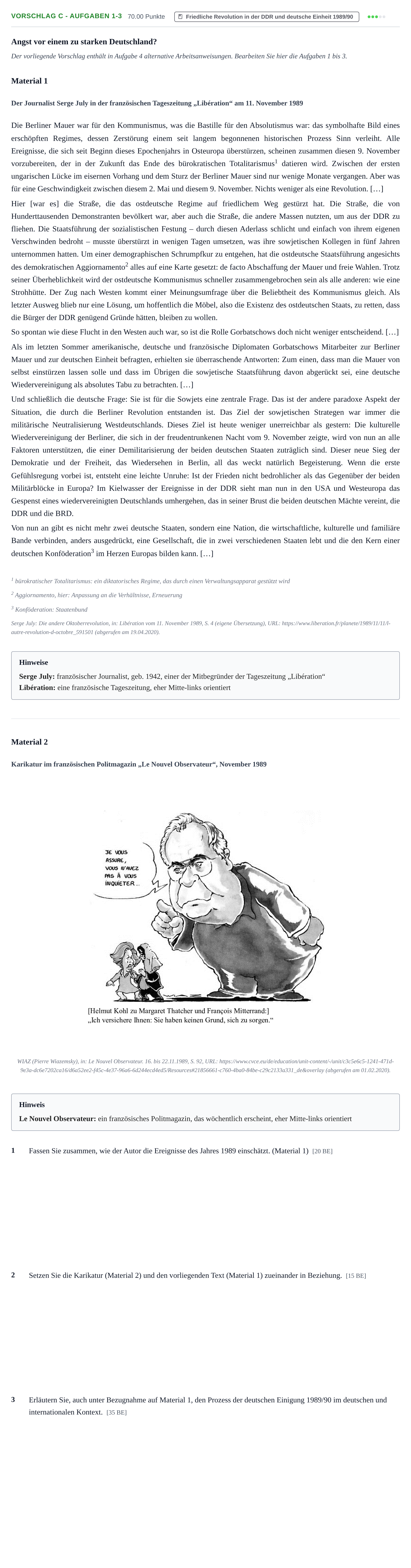 Aufgabenstellung: Aufgabe Vorschlag C - Aufgaben 1-3 · Abitur Hessen Geschichte GK 2022