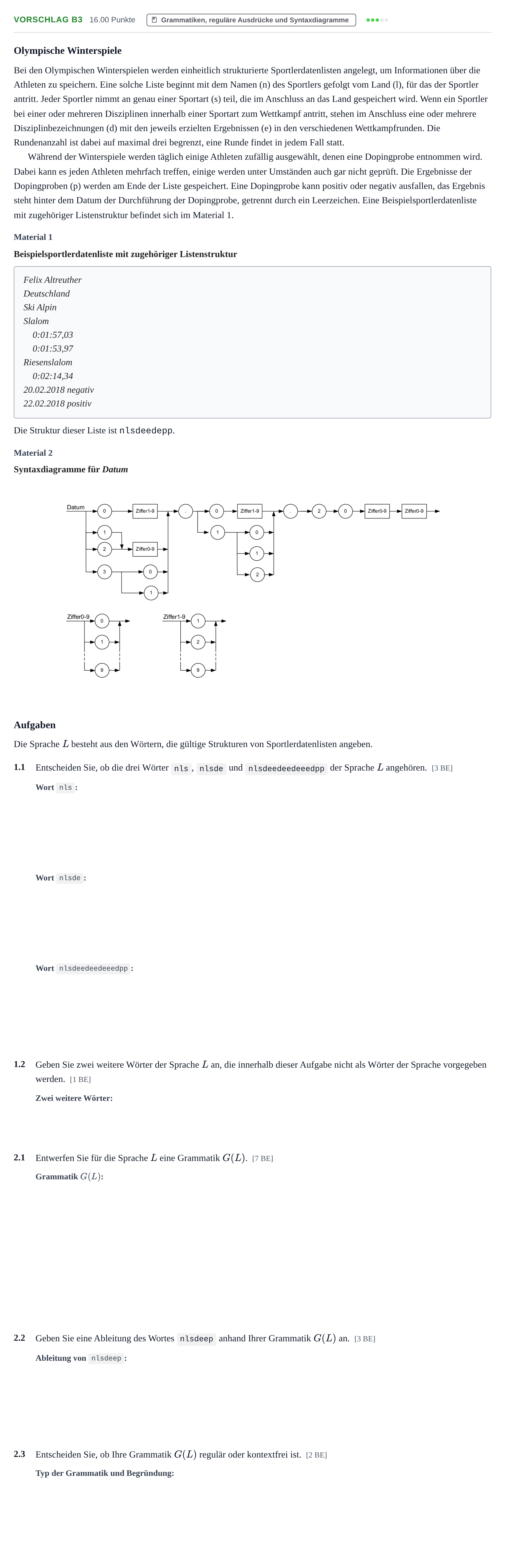 Aufgabenstellung: Aufgabe Vorschlag B3 · Abitur Hessen Informatik GK 2022
