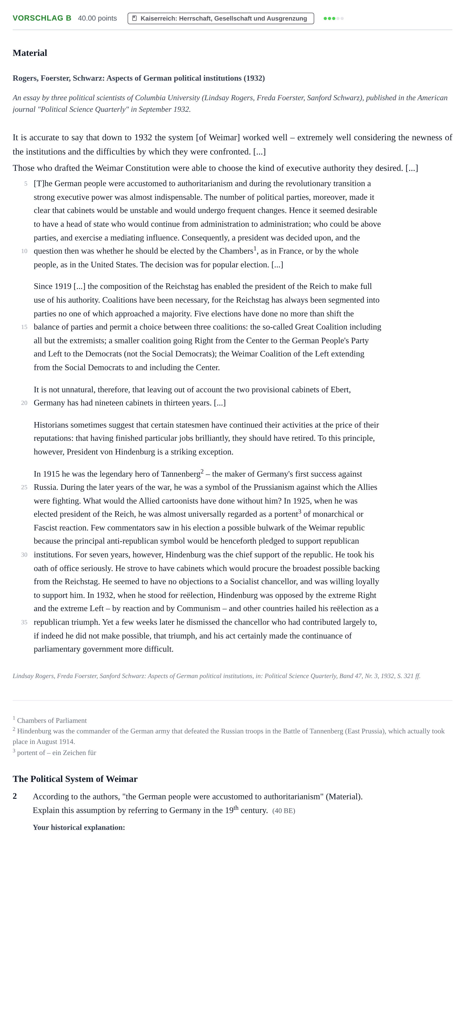Aufgabenstellung: Aufgabe Vorschlag B - Kaiserreich: Herrschaft, Gesellscha… · Abitur Hessen Geschichte GK · bilingual Englisch 2022
