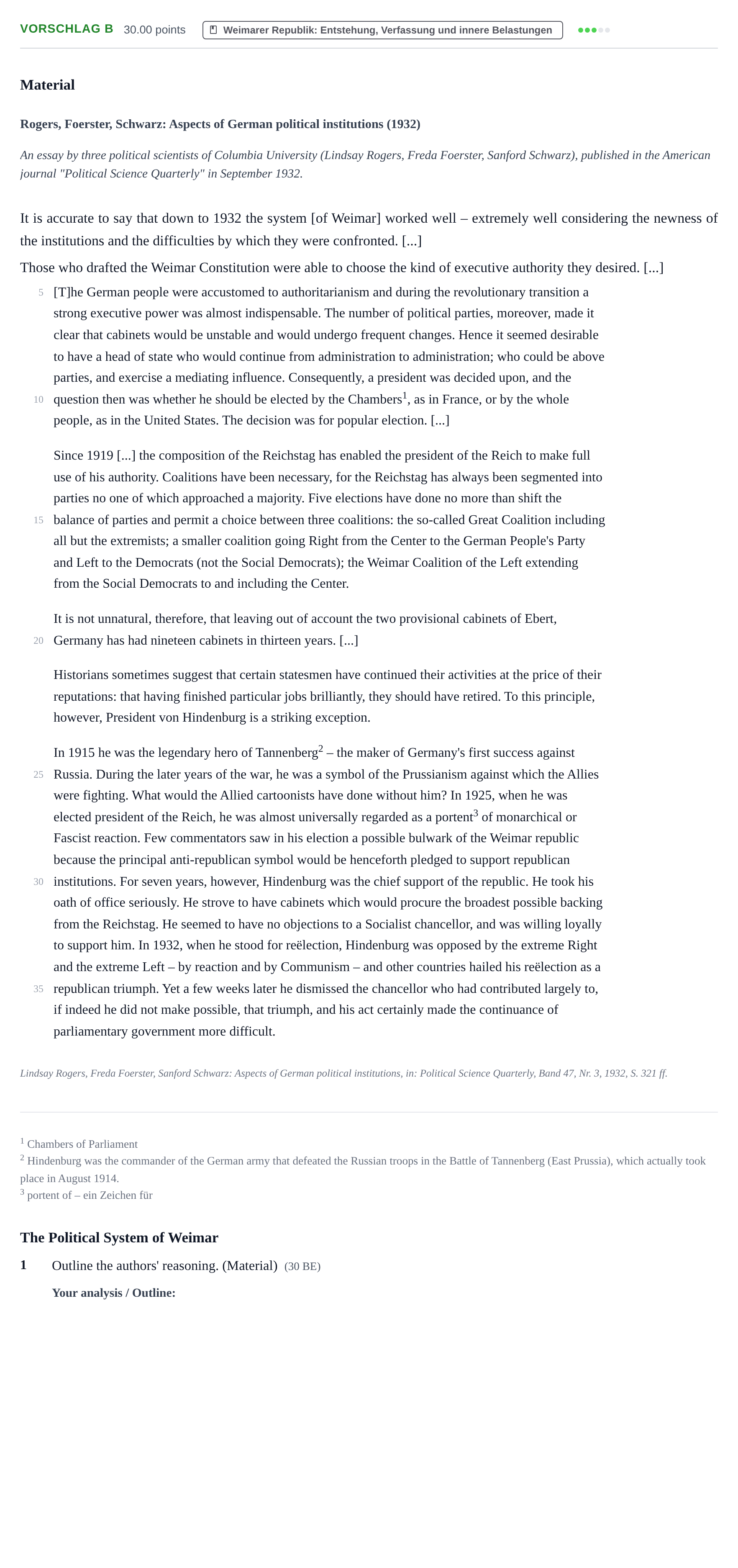 Aufgabenstellung: Aufgabe Vorschlag B - Weimarer Republik: Entstehung, Verf… · Abitur Hessen Geschichte GK · bilingual Englisch 2022