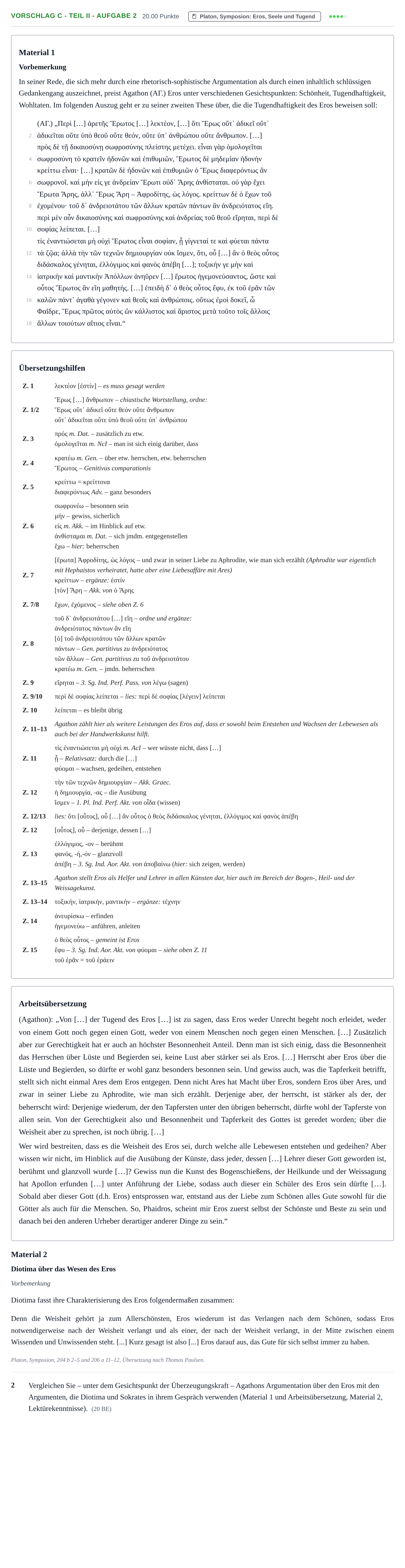 Aufgabenstellung: Aufgabe Vorschlag C - Teil II - Aufgabe 2 · Abitur Hessen Altgriechisch LK 2022