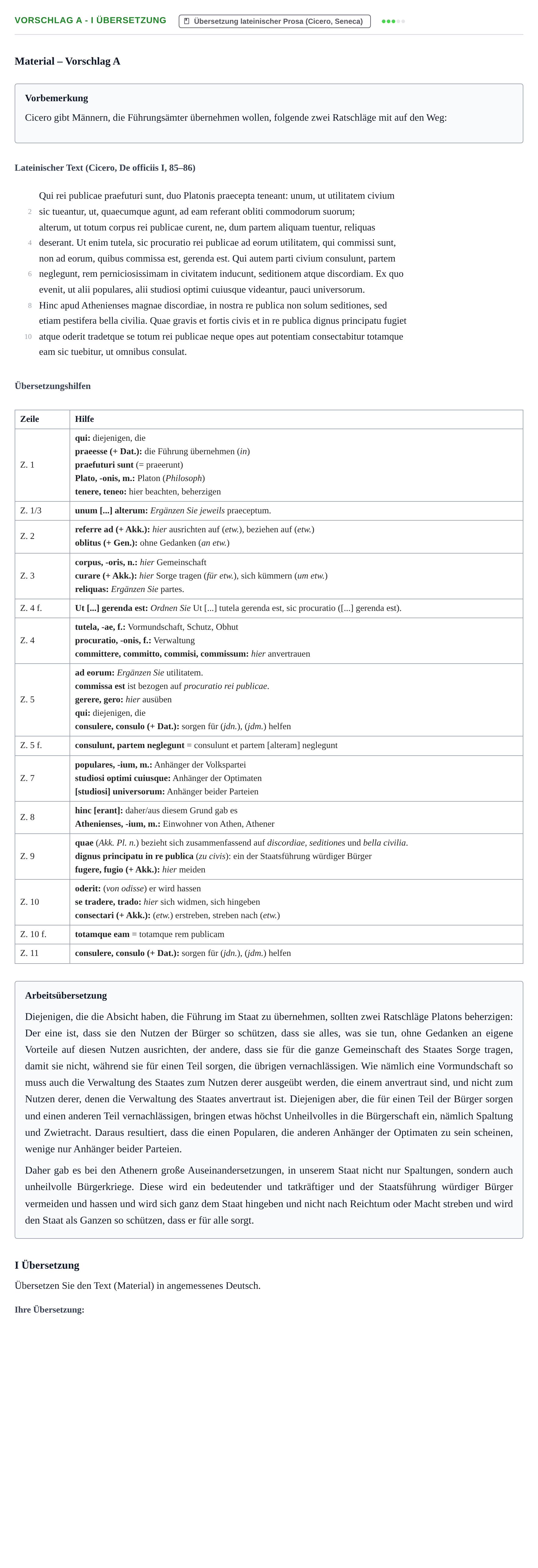Aufgabenstellung: Aufgabe Vorschlag A - I Übersetzung · Abitur Hessen Latein GK 2022