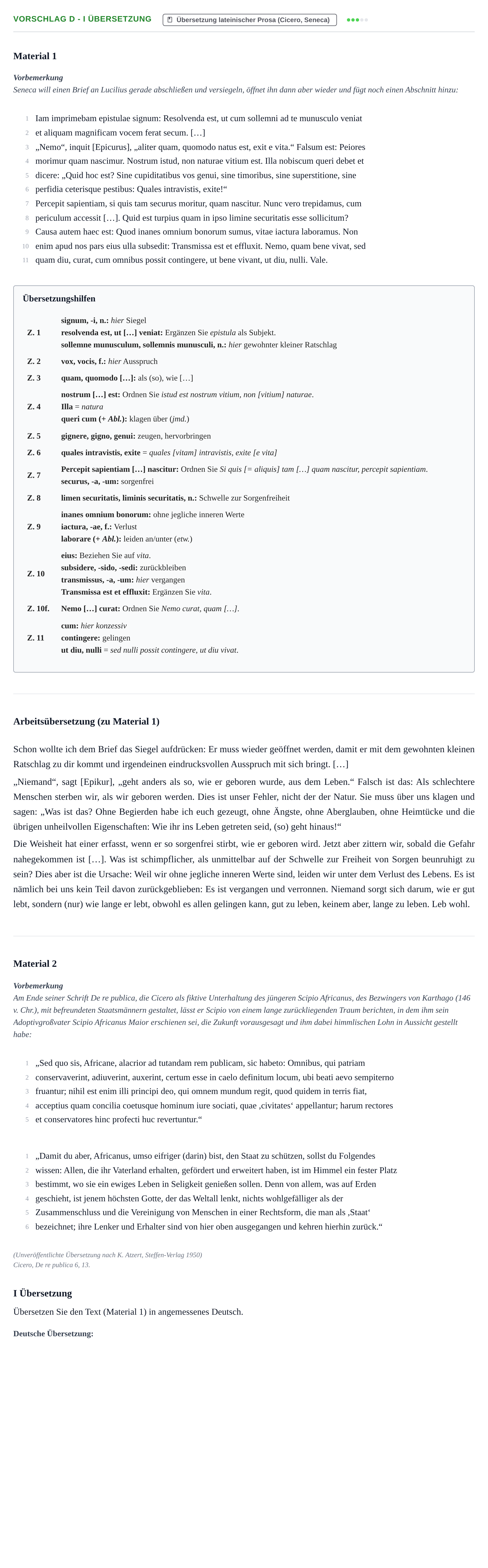 Aufgabenstellung: Aufgabe Vorschlag D - I Übersetzung · Abitur Hessen Latein GK 2022