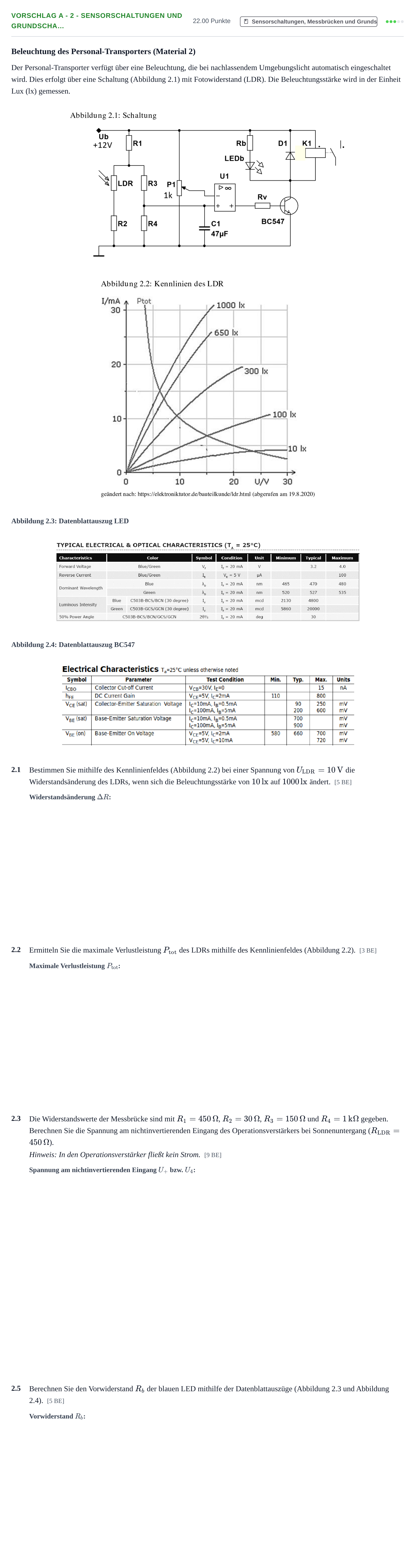 Aufgabenstellung: Aufgabe Vorschlag A - 2 - Sensorschaltungen und Grundscha… · Abitur Hessen Mechatronik LK 2022