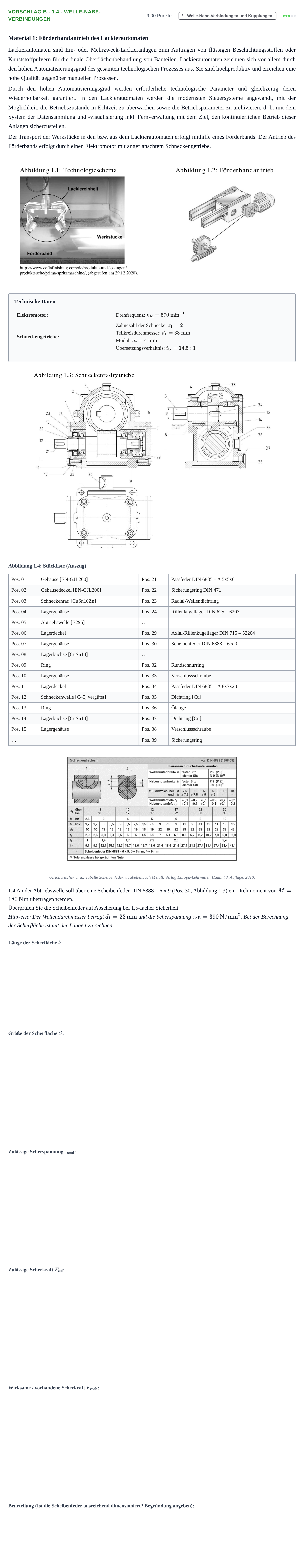 Aufgabenstellung: Aufgabe Vorschlag B - 1.4 - Welle-Nabe-Verbindungen · Abitur Hessen Mechatronik LK 2022