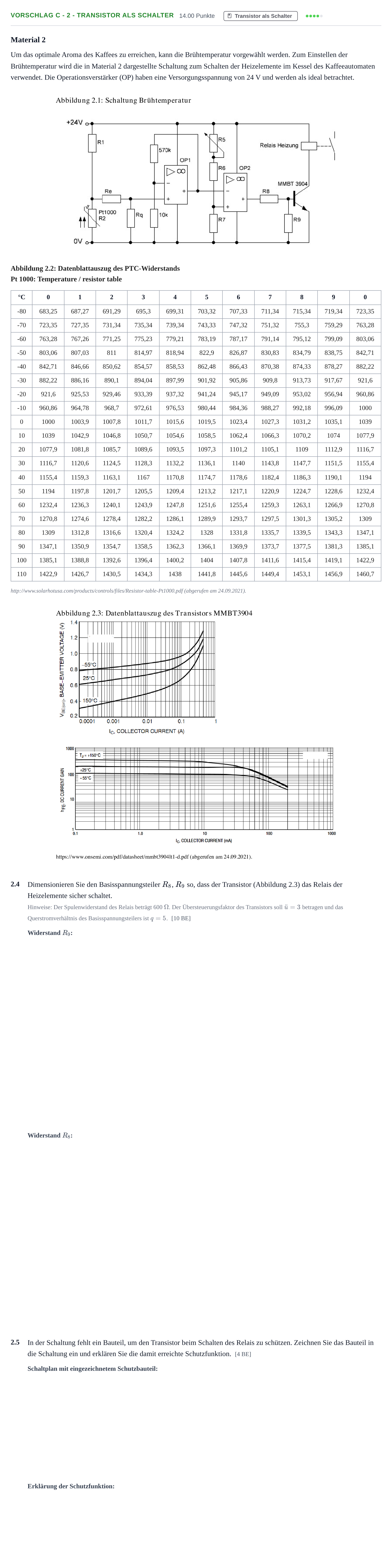 Aufgabenstellung: Aufgabe Vorschlag C - 2 - Transistor als Schalter · Abitur Hessen Mechatronik LK 2022