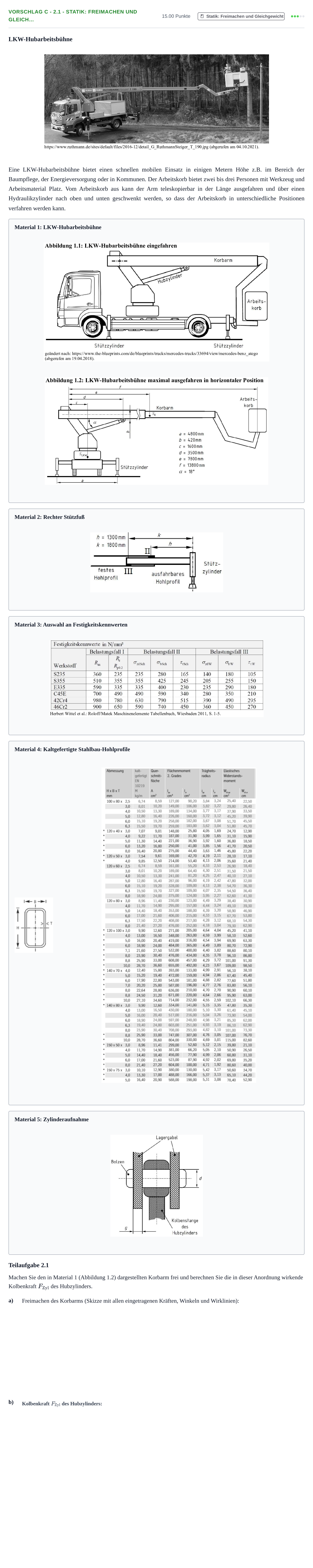 Aufgabenstellung: Aufgabe Vorschlag C - 2.1 - Statik: Freimachen und Gleich… · Abitur Hessen Maschinenbautechnik LK 2022