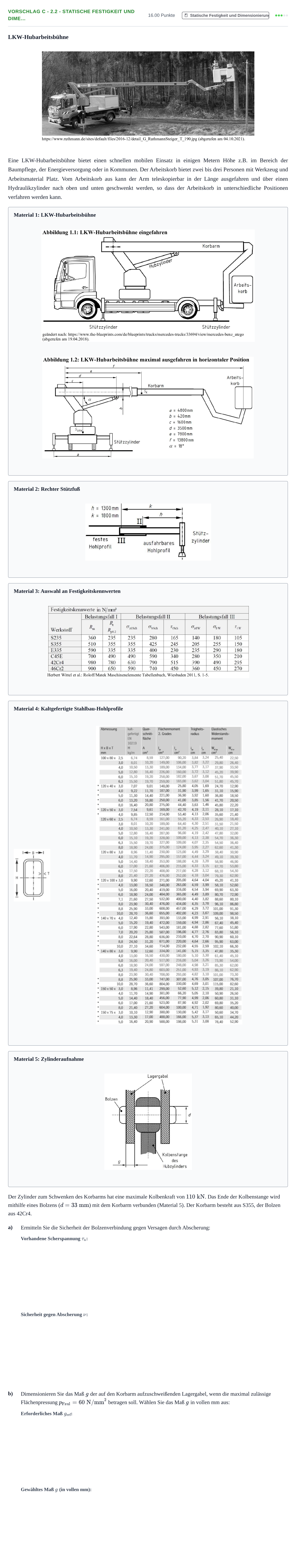 Aufgabenstellung: Aufgabe Vorschlag C - 2.2 - Statische Festigkeit und Dime… · Abitur Hessen Maschinenbautechnik LK 2022