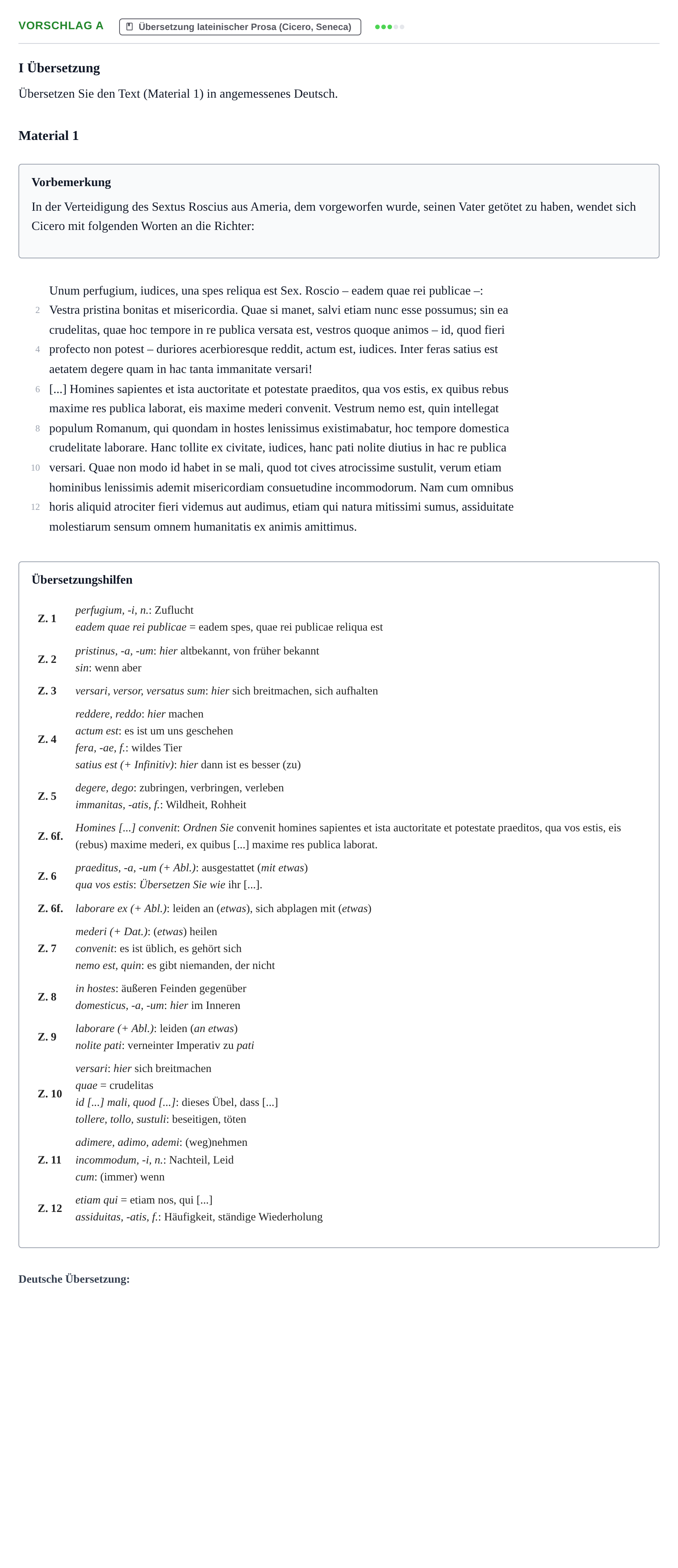 Aufgabenstellung: Aufgabe Vorschlag A - Übersetzung · Abitur Hessen Latein LK 2022