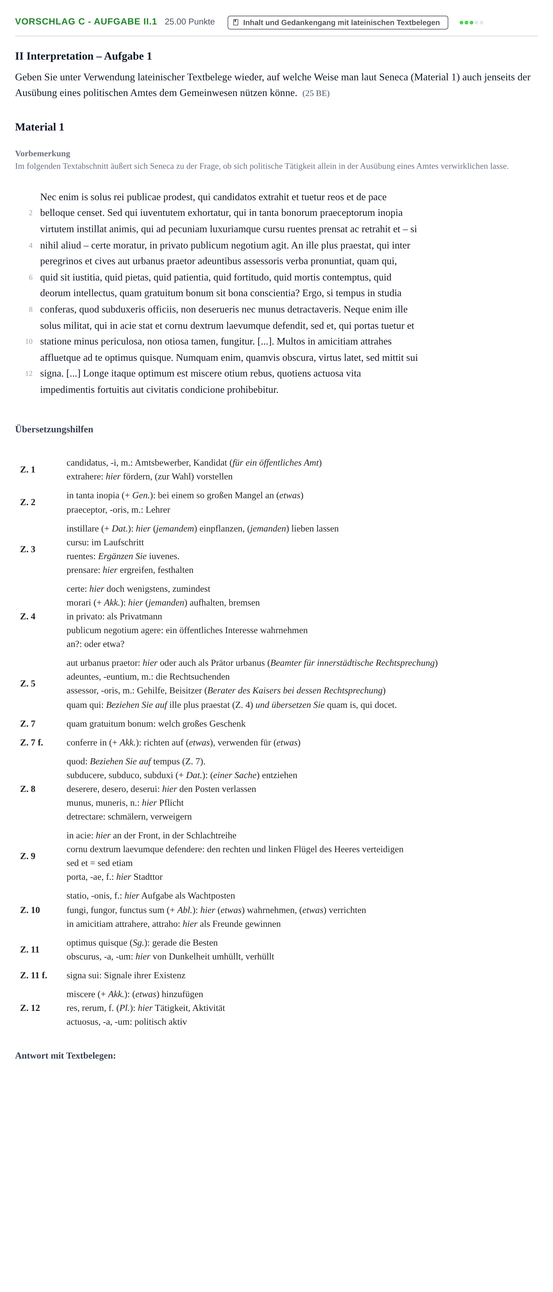 Aufgabenstellung: Aufgabe Vorschlag C - Aufgabe II.1 · Abitur Hessen Latein LK 2022