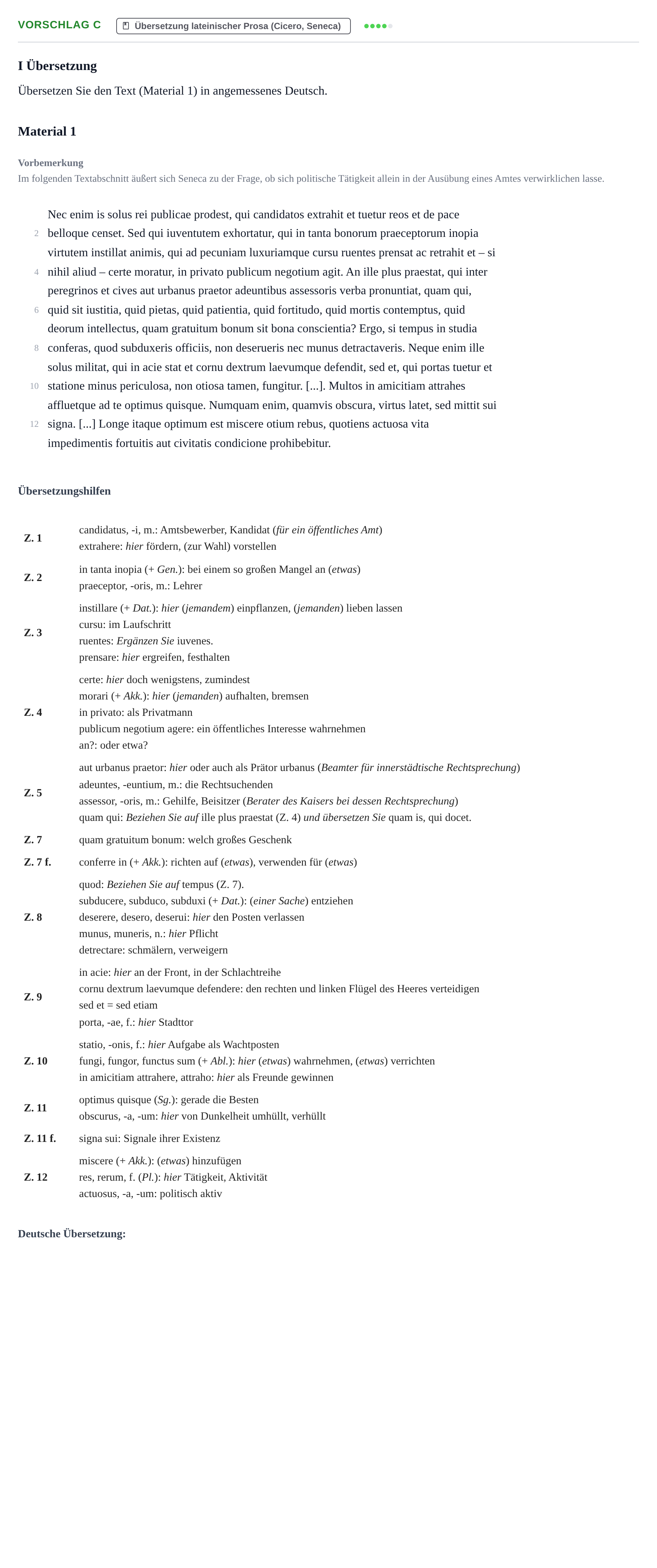 Aufgabenstellung: Aufgabe Vorschlag C - Übersetzung · Abitur Hessen Latein LK 2022