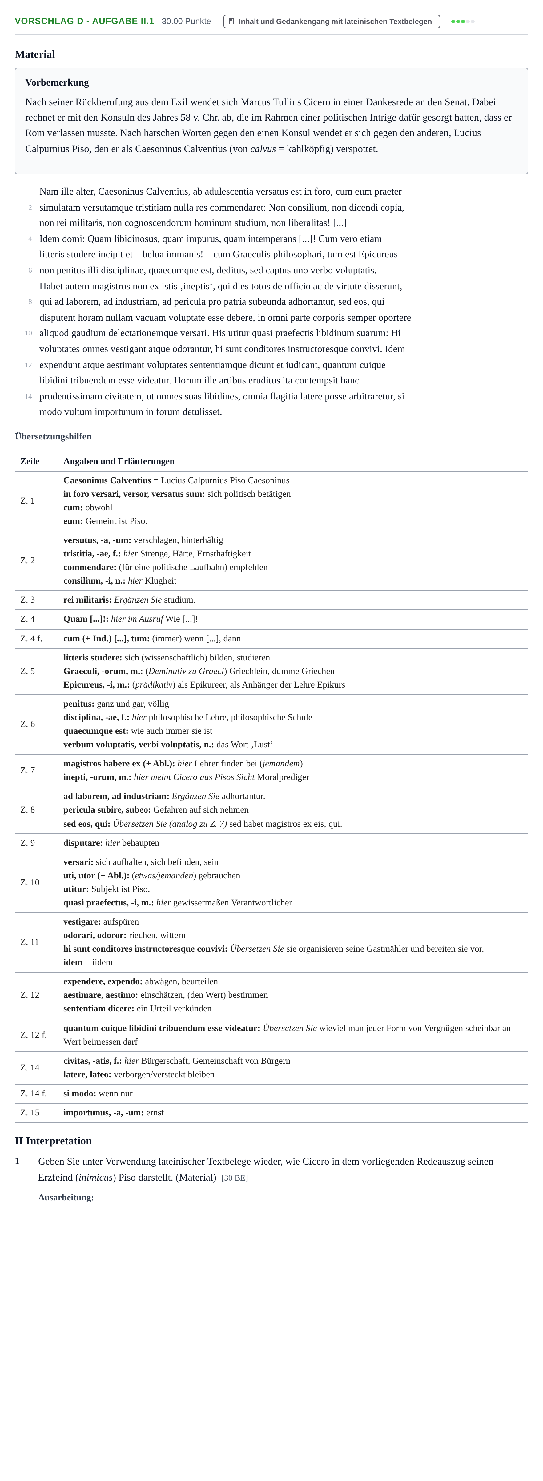 Aufgabenstellung: Aufgabe Vorschlag D - Aufgabe II.1 · Abitur Hessen Latein LK 2022