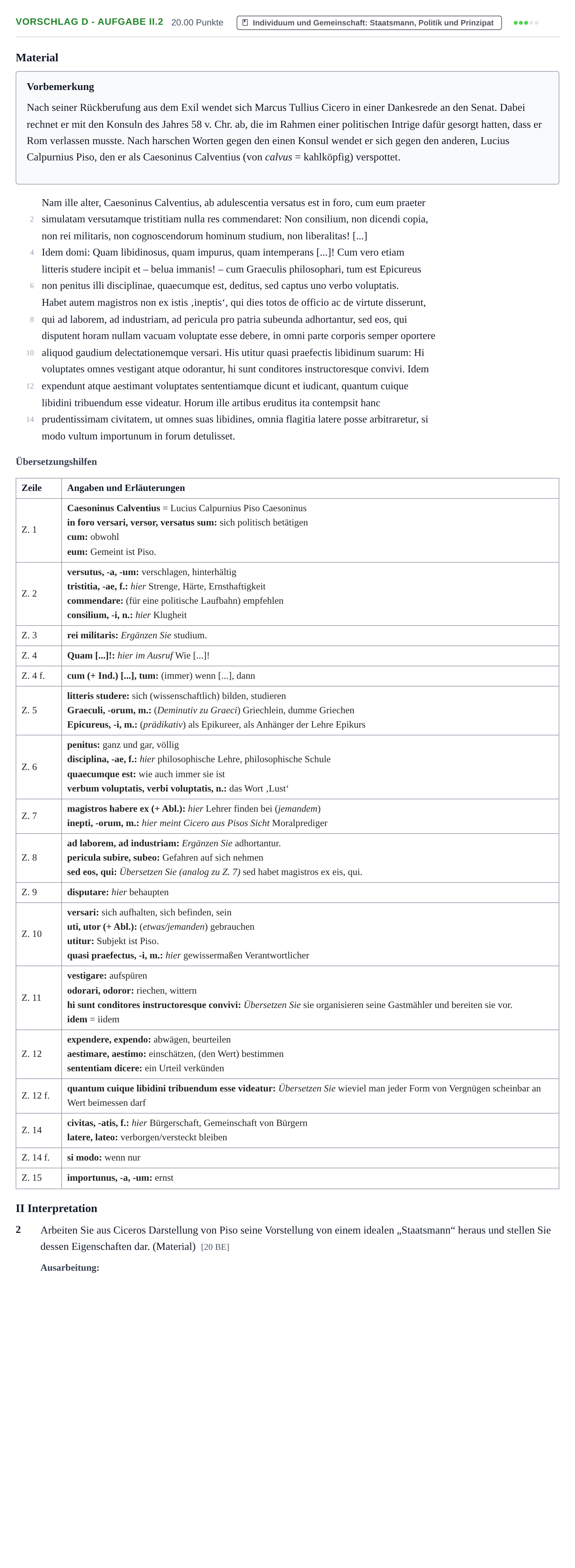 Aufgabenstellung: Aufgabe Vorschlag D - Aufgabe II.2 · Abitur Hessen Latein LK 2022