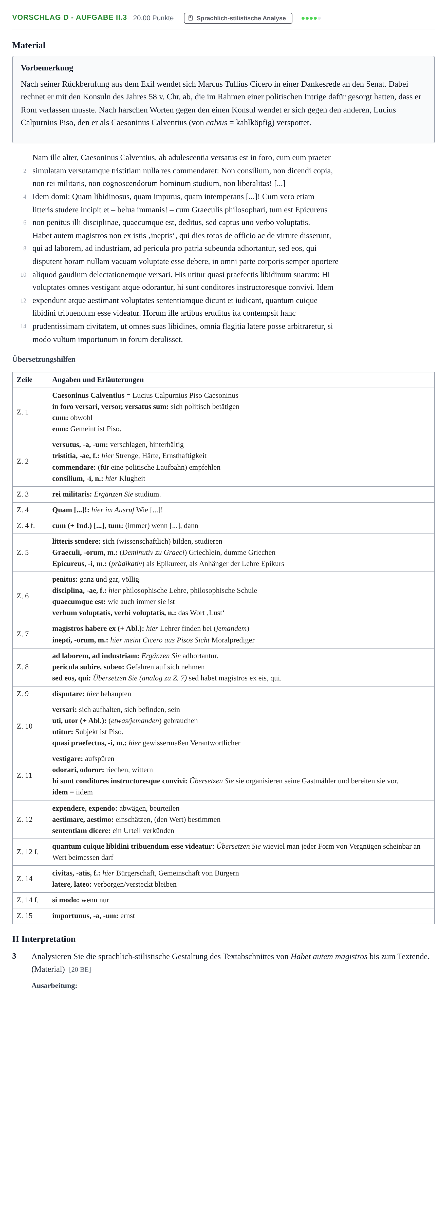 Aufgabenstellung: Aufgabe Vorschlag D - Aufgabe II.3 · Abitur Hessen Latein LK 2022