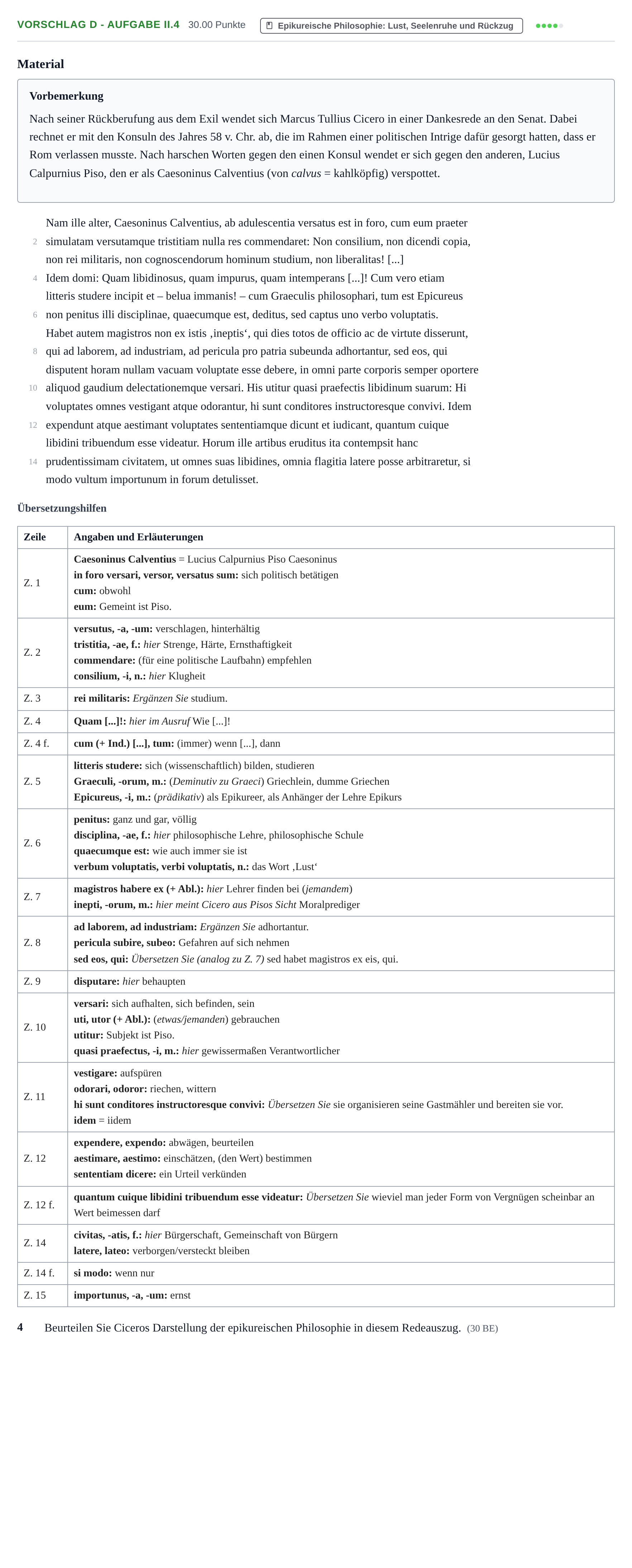 Aufgabenstellung: Aufgabe Vorschlag D - Aufgabe II.4 · Abitur Hessen Latein LK 2022