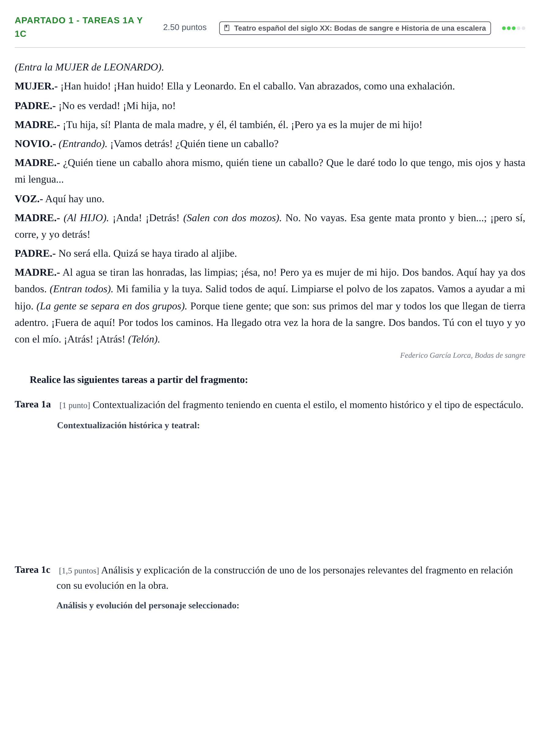 Enunciado: Apartado 1 - Tareas 1a y 1c · Artes Escénicas PAU Cantabria Extraordinaria 2026