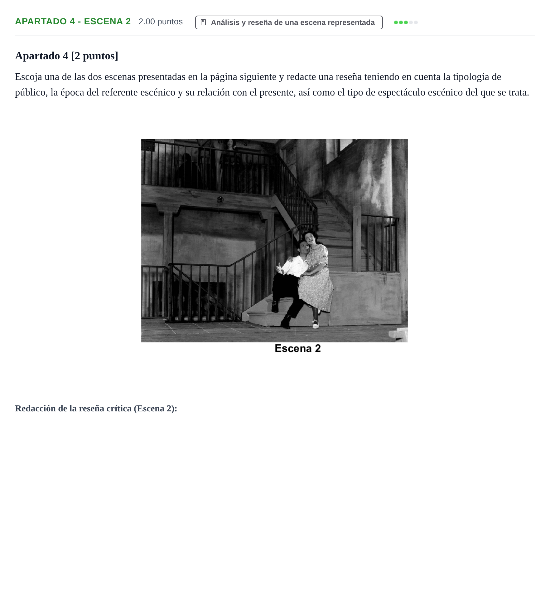 Enunciado: Apartado 4 - Escena 2 · Artes Escénicas PAU Cantabria Extraordinaria 2026