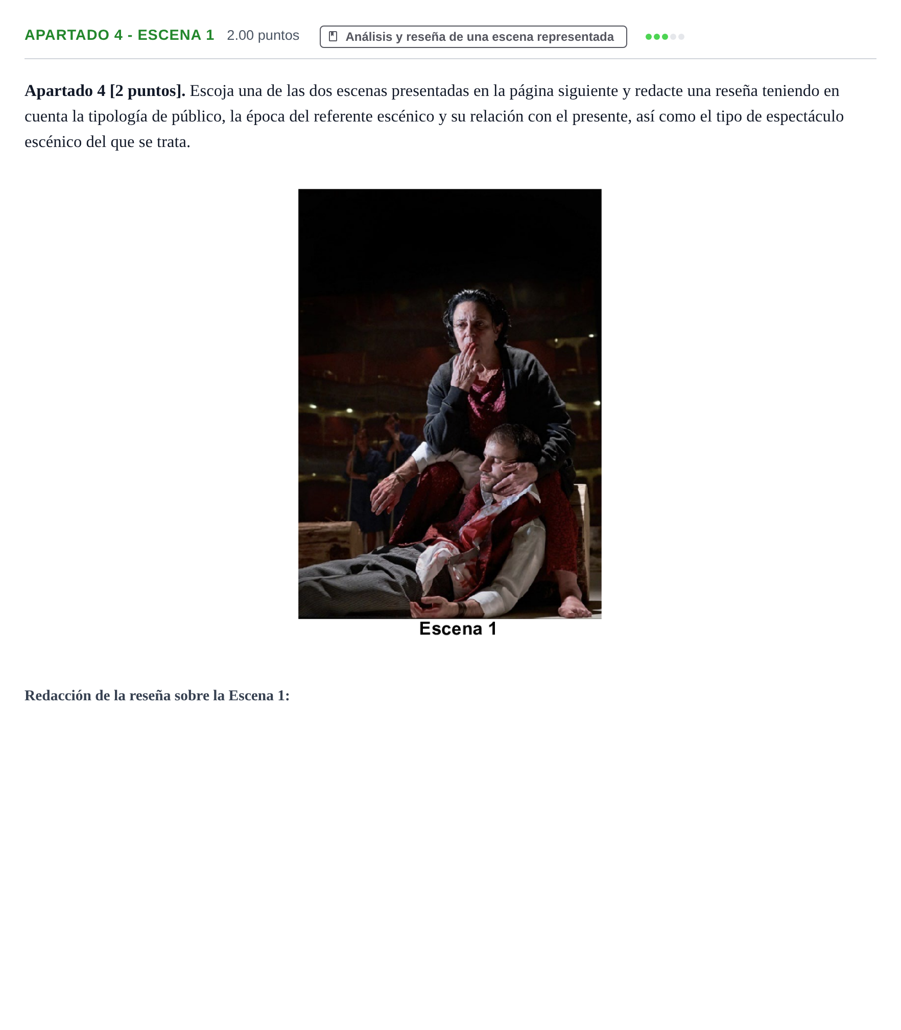 Enunciado: Apartado 4 - Escena 1 · Artes Escénicas PAU Cantabria Ordinaria 2026