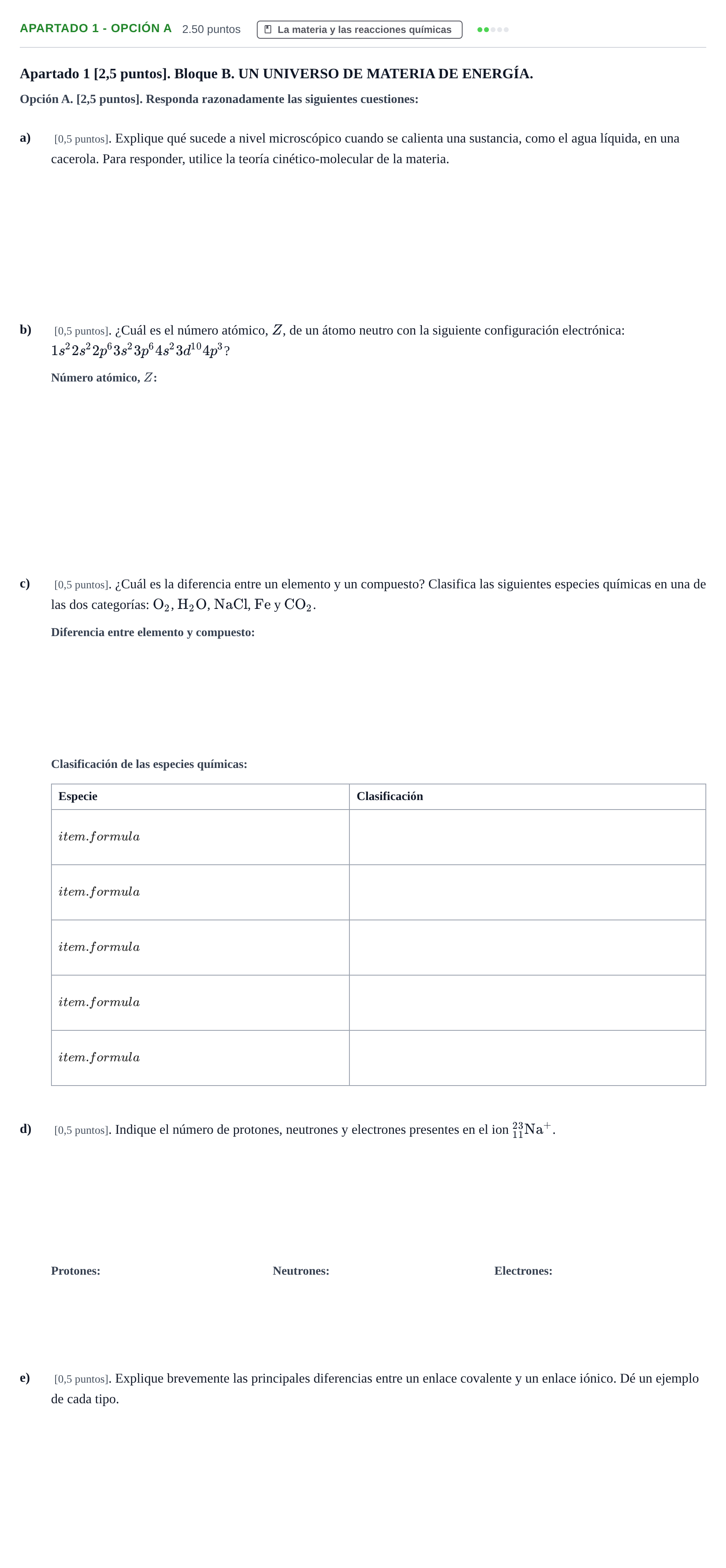 Enunciado: Apartado 1 - Opción A · Ciencias Generales PAU Cantabria Ordinaria 2026