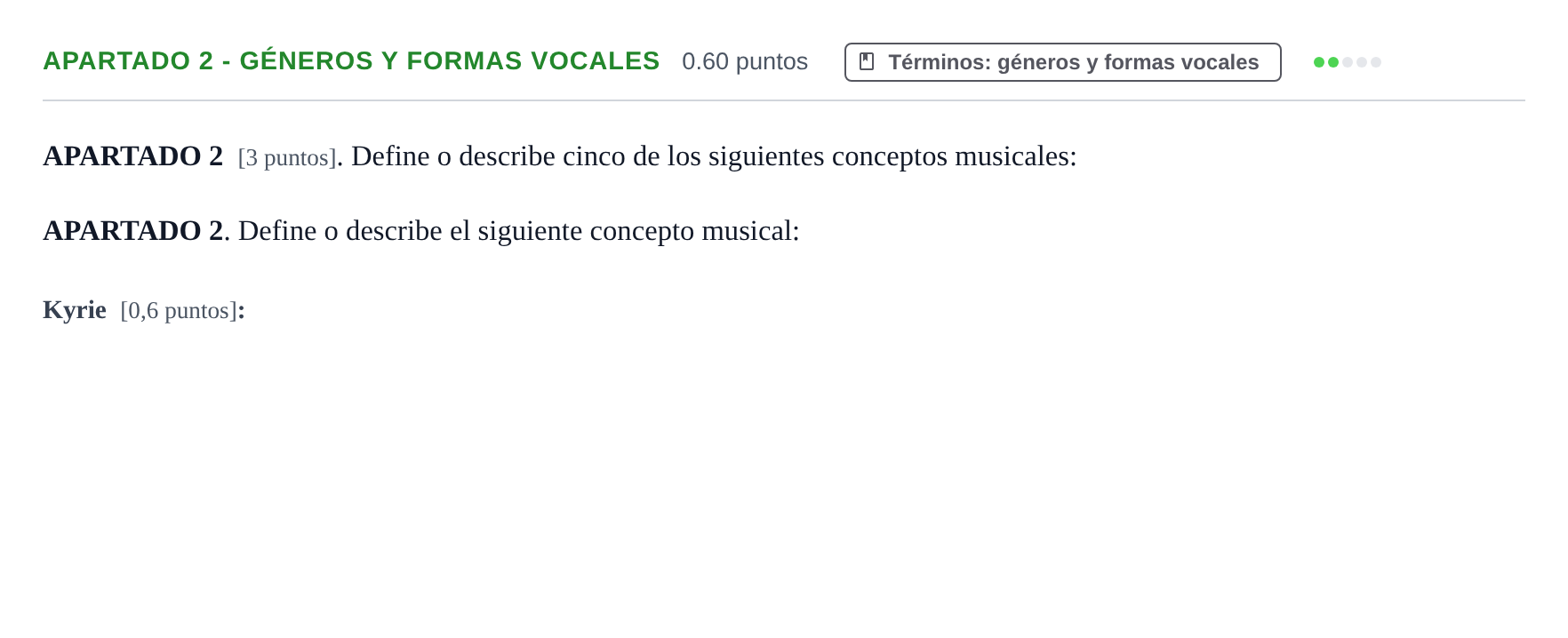 Enunciado: Apartado 2 - Géneros y formas vocales · Análisis Musical II PAU Cantabria Extraordinaria 2026