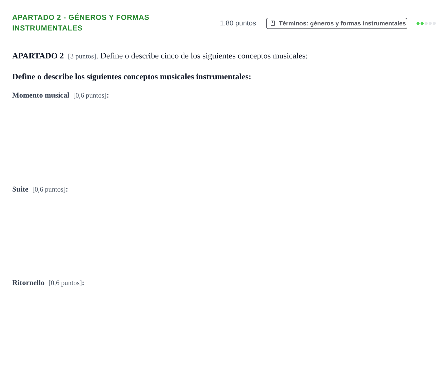 Enunciado: Apartado 2 - Géneros y formas instrumentales · Análisis Musical II PAU Cantabria Ordinaria 2026