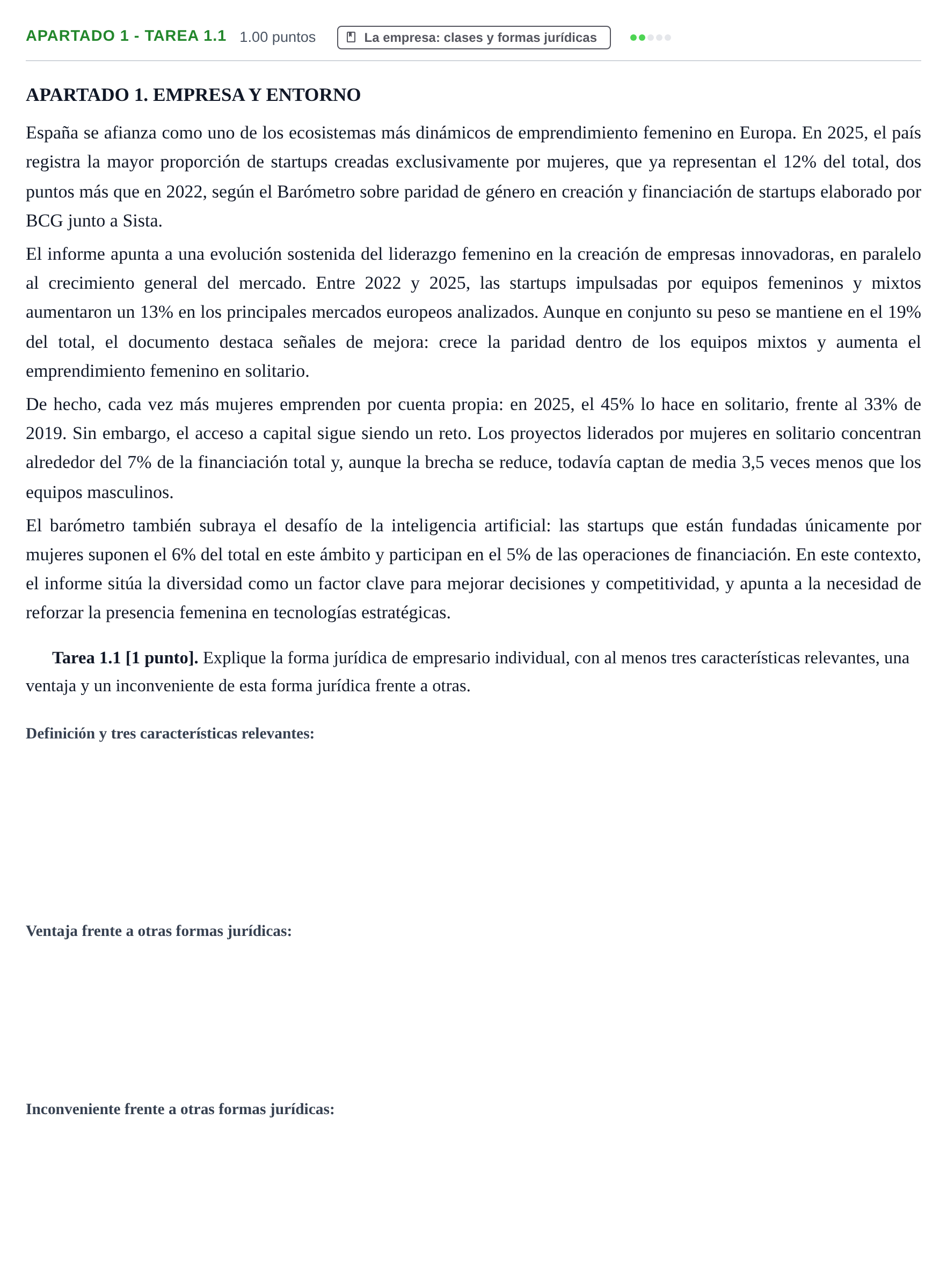 Enunciado: Apartado 1 - Tarea 1.1 · Empresa y Diseño de Modelos de Negocio PAU Cantabria Extraordinaria 2026