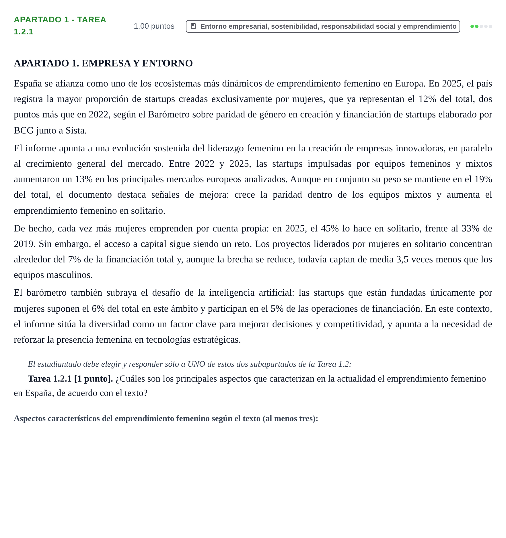 Enunciado: Apartado 1 - Tarea 1.2.1 · Empresa y Diseño de Modelos de Negocio PAU Cantabria Extraordinaria 2026