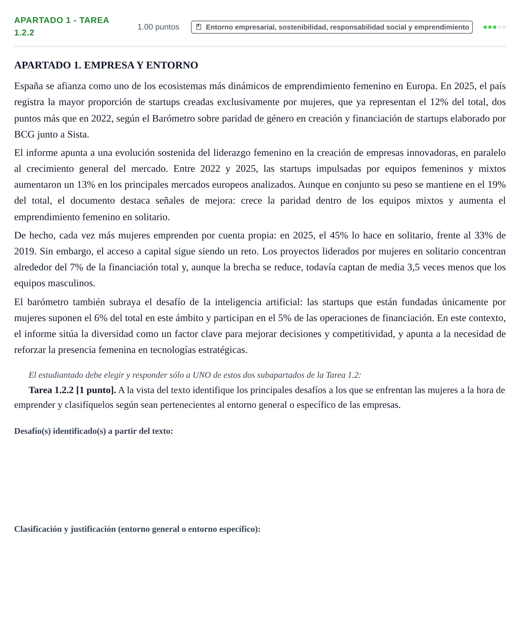 Enunciado: Apartado 1 - Tarea 1.2.2 · Empresa y Diseño de Modelos de Negocio PAU Cantabria Extraordinaria 2026