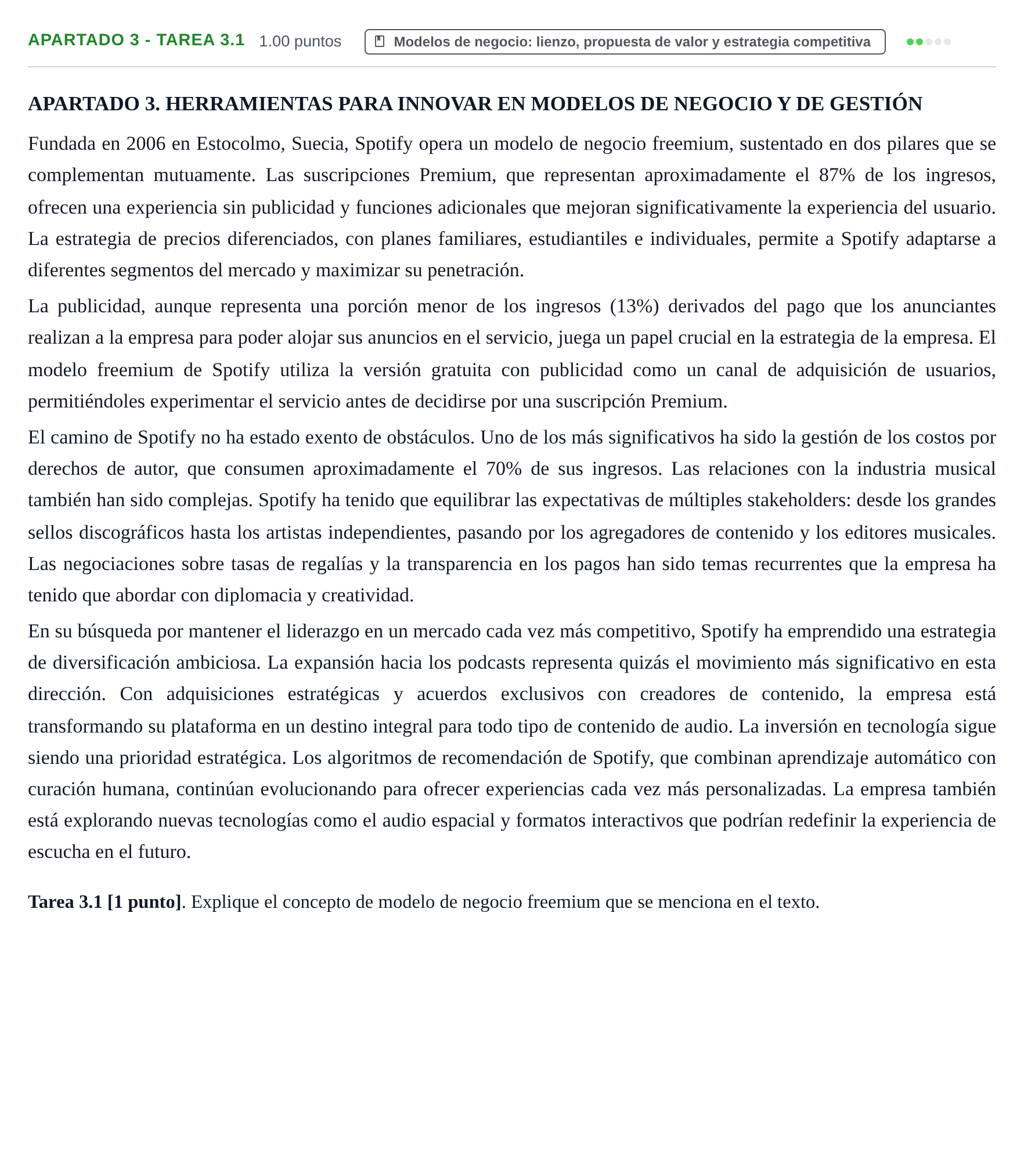Enunciado: Apartado 3 - Tarea 3.1 · Empresa y Diseño de Modelos de Negocio PAU Cantabria Extraordinaria 2026