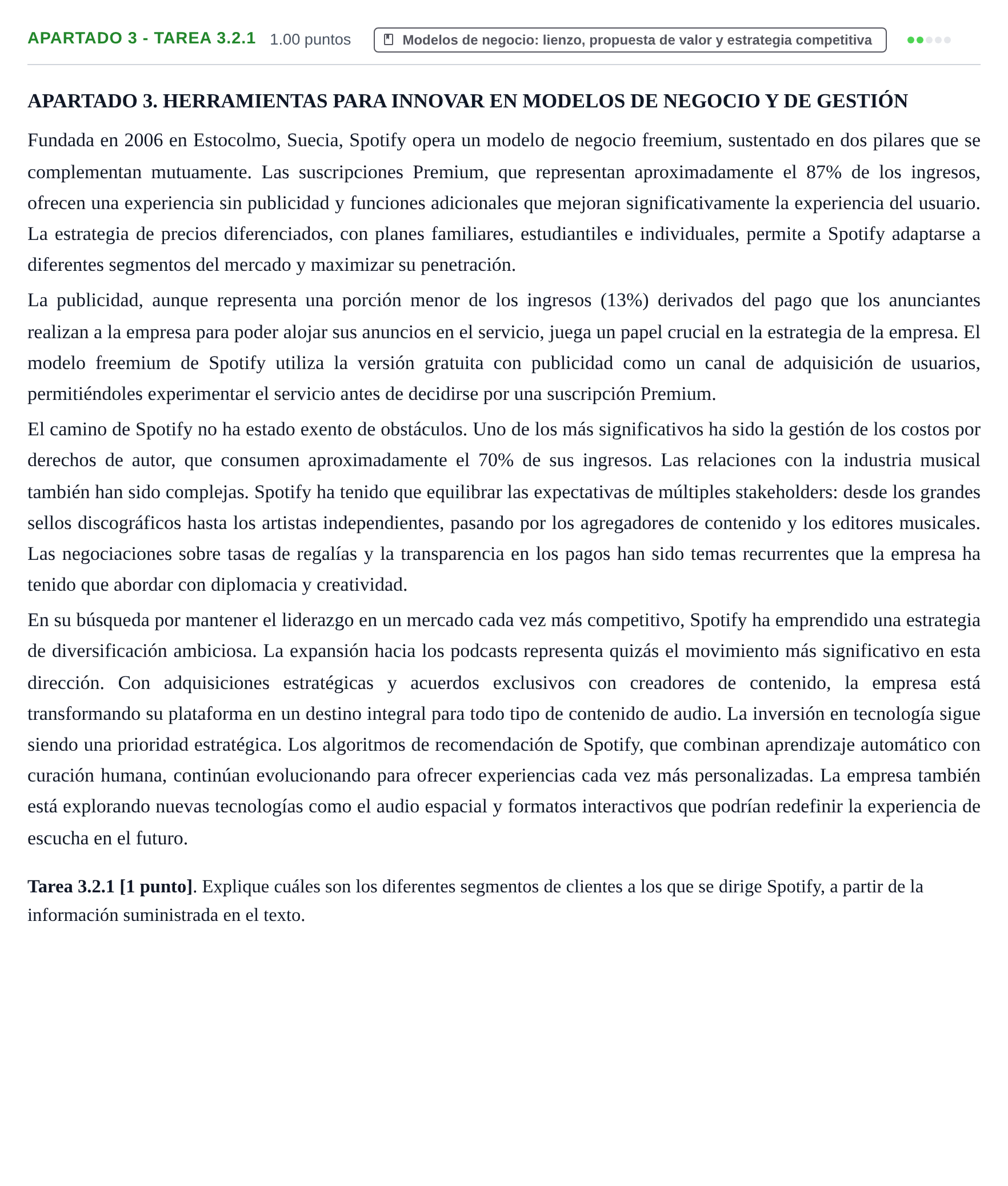 Enunciado: Apartado 3 - Tarea 3.2.1 · Empresa y Diseño de Modelos de Negocio PAU Cantabria Extraordinaria 2026