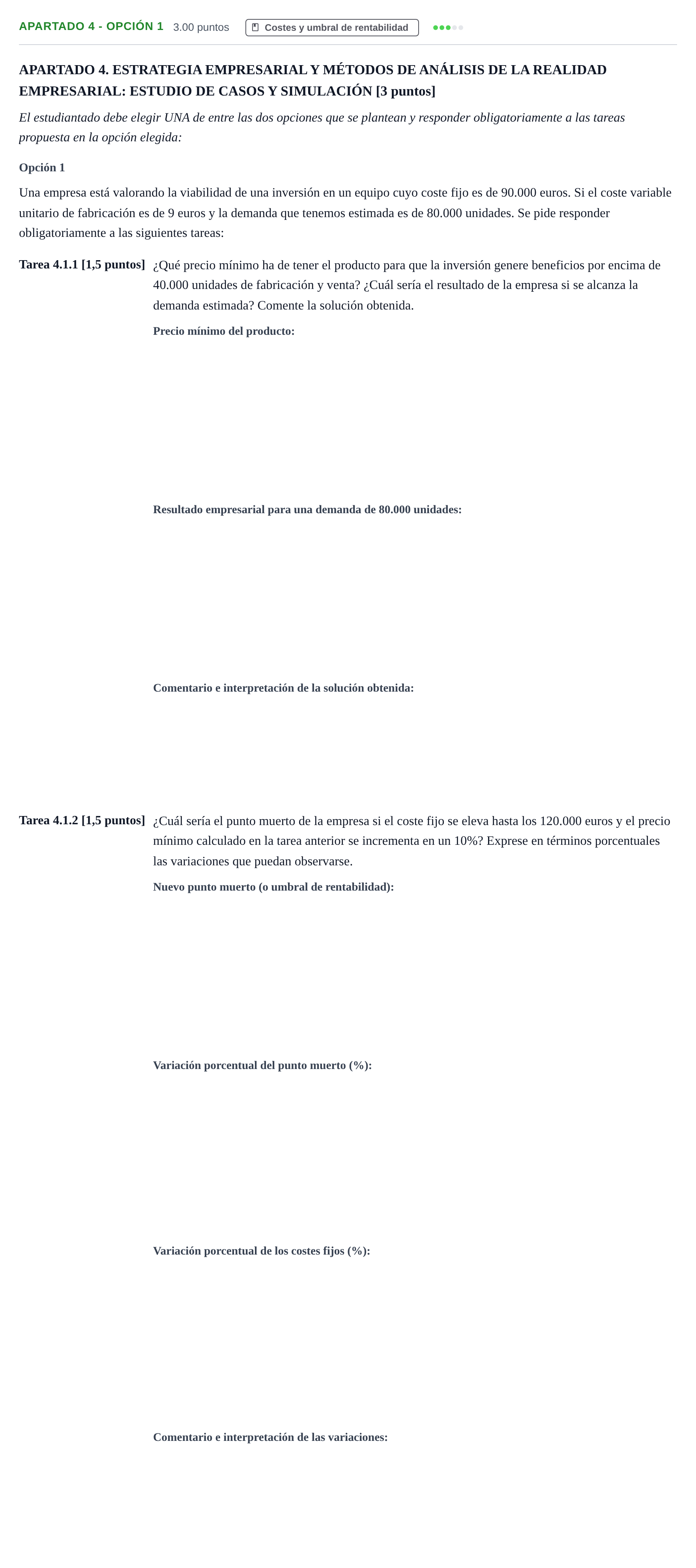 Enunciado: Apartado 4 - Opción 1 · Empresa y Diseño de Modelos de Negocio PAU Cantabria Extraordinaria 2026