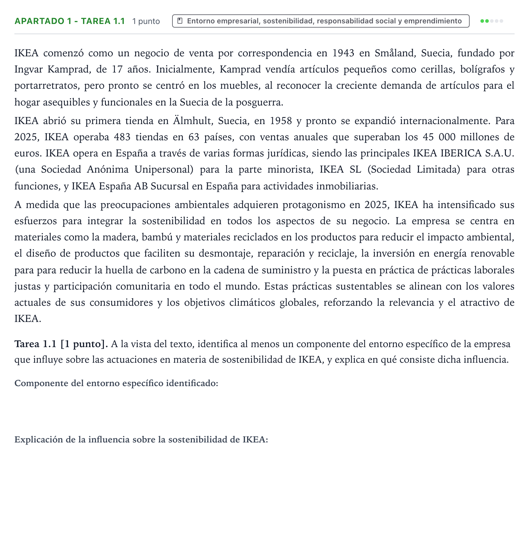 Enunciado: Apartado 1 - Tarea 1.1 · Empresa y Diseño de Modelos de Negocio PAU Cantabria Ordinaria 2026