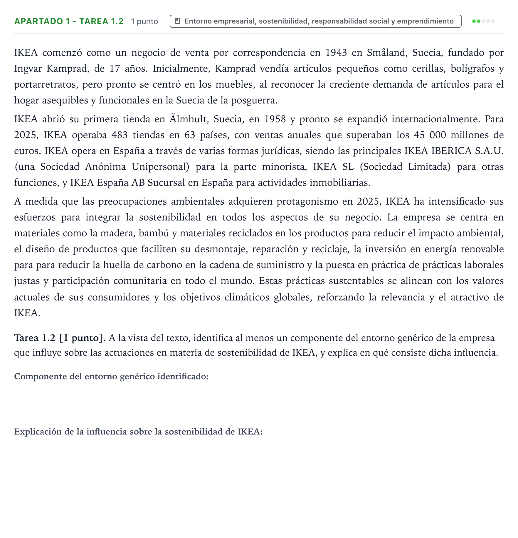 Enunciado: Apartado 1 - Tarea 1.2 · Empresa y Diseño de Modelos de Negocio PAU Cantabria Ordinaria 2026