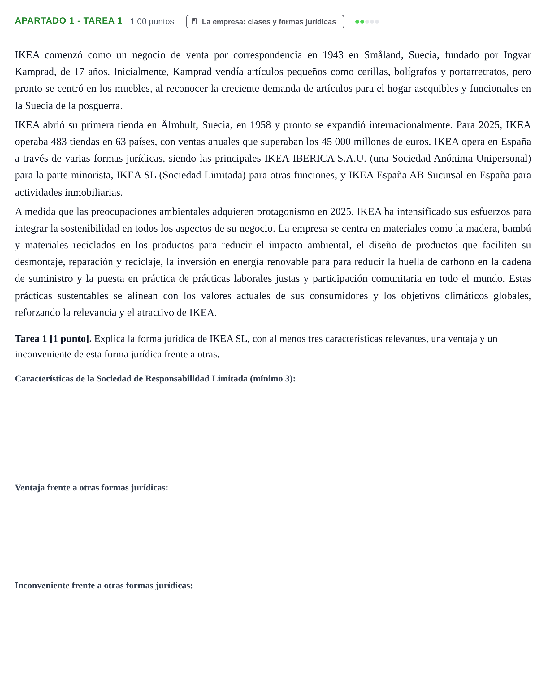 Enunciado: Apartado 1 - Tarea 1 · Empresa y Diseño de Modelos de Negocio PAU Cantabria Ordinaria 2026