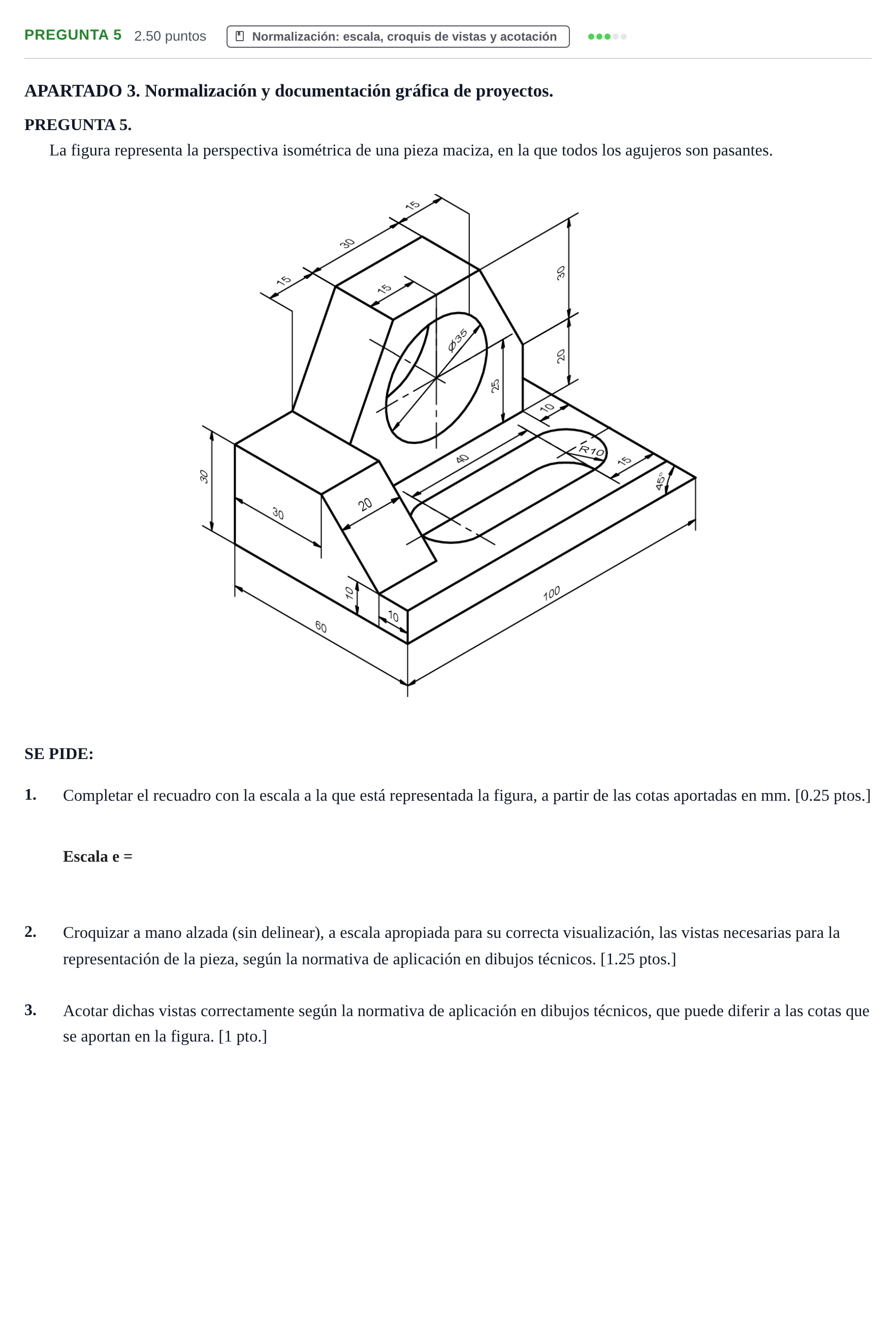 Enunciado: Pregunta 5 · Dibujo técnico II PAU Cantabria Ordinaria 2026
