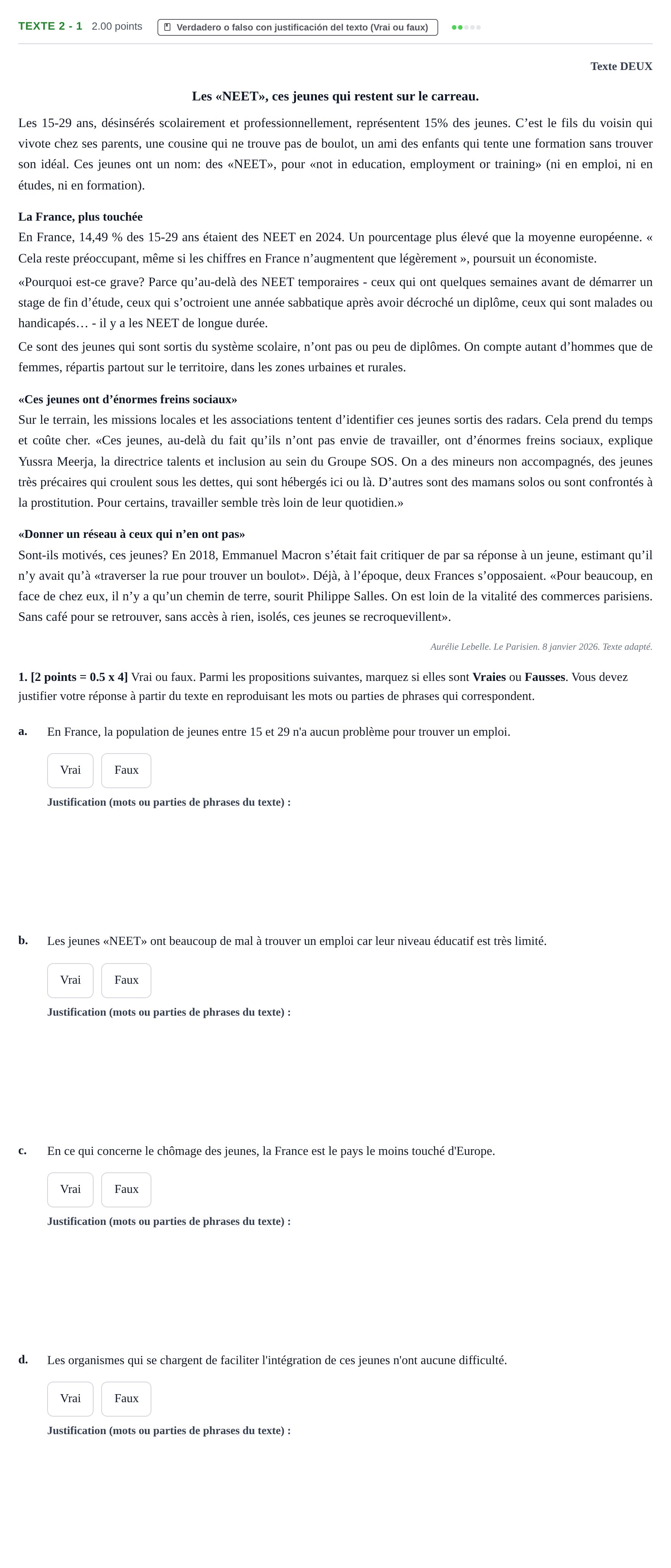 Enunciado: Ejercicio Texte 2 - 1 · Francés PAU Cantabria Extraordinaria 2026