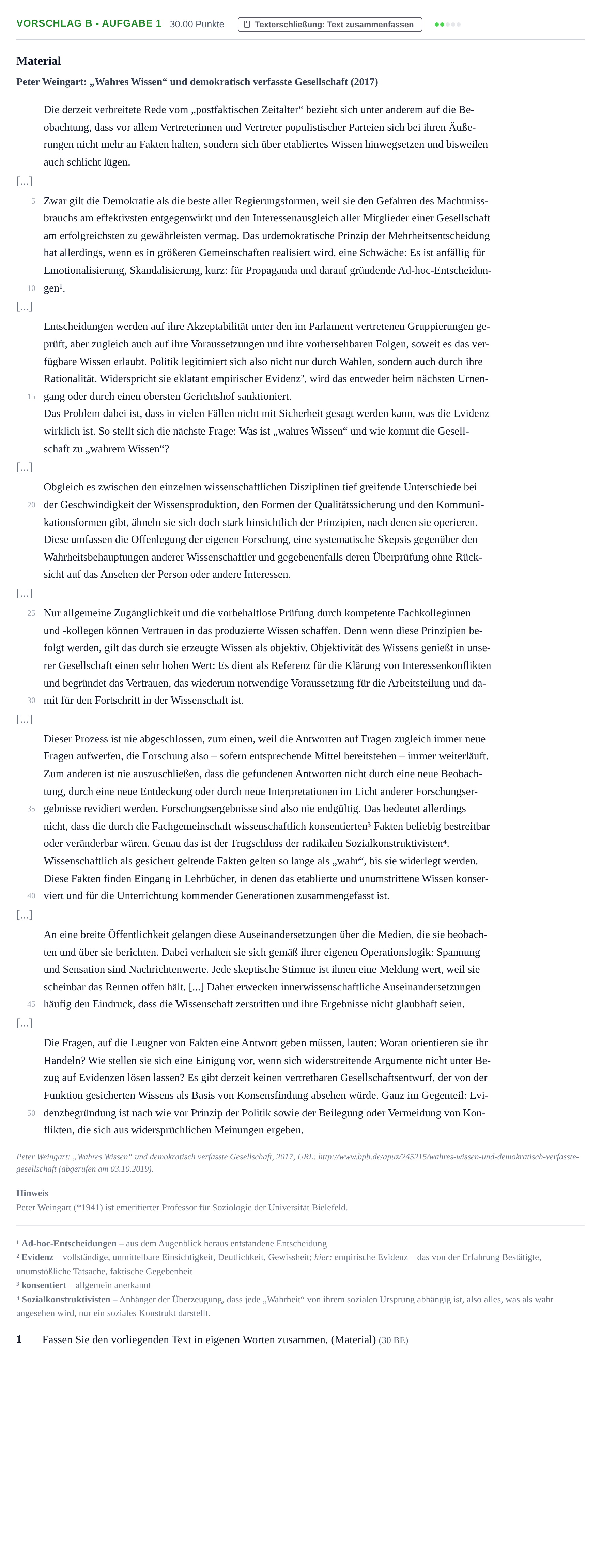 Aufgabenstellung: Aufgabe Vorschlag B - Aufgabe 1 · Abitur Hessen Philosophie GK 2022