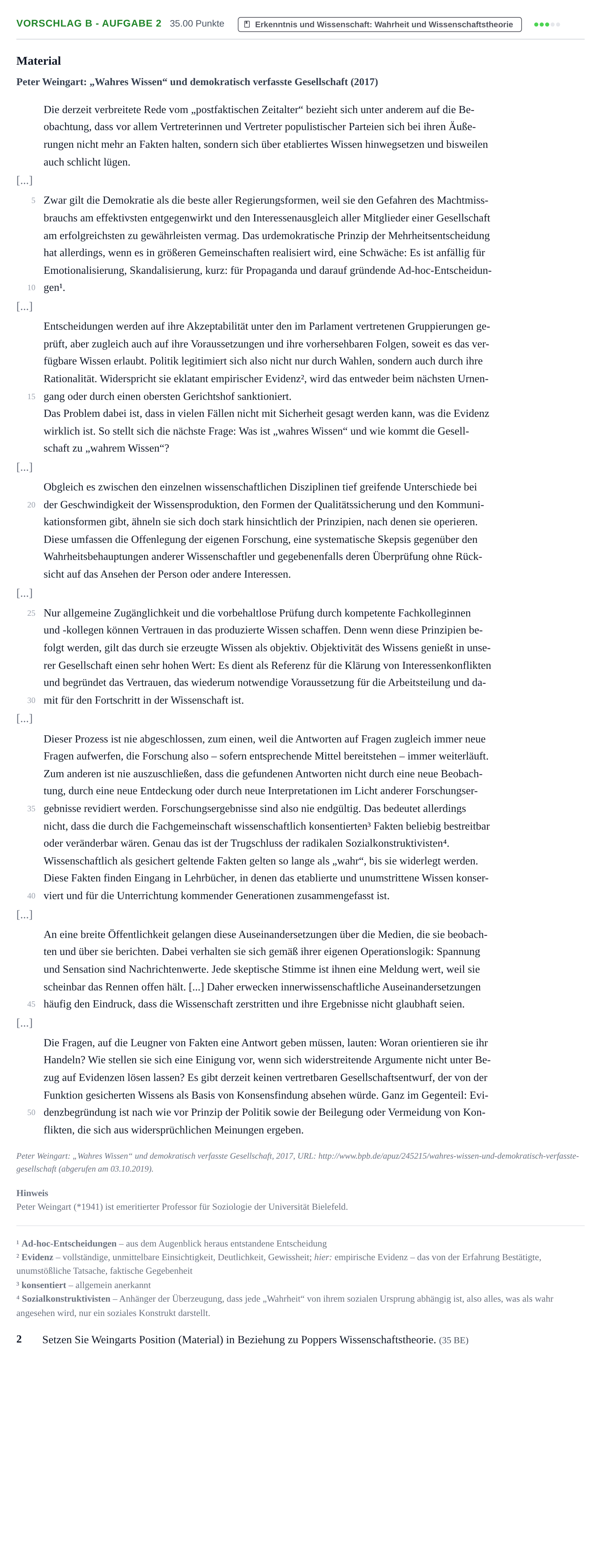 Aufgabenstellung: Aufgabe Vorschlag B - Aufgabe 2 · Abitur Hessen Philosophie GK 2022