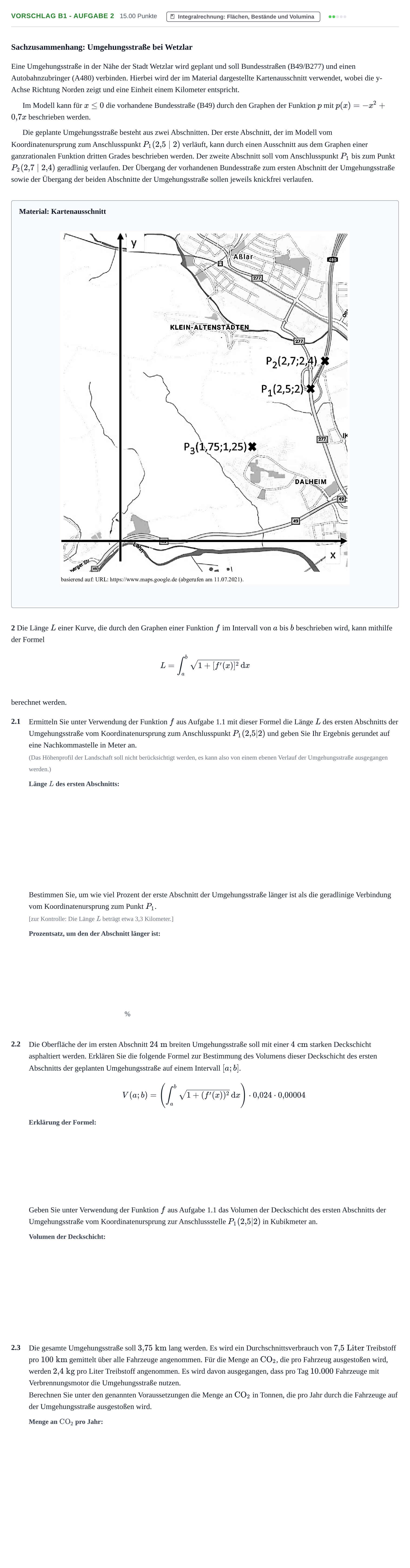 Aufgabenstellung: Aufgabe Vorschlag B1 - Aufgabe 2 · Abitur Hessen Mathematik GK · CAS 2022