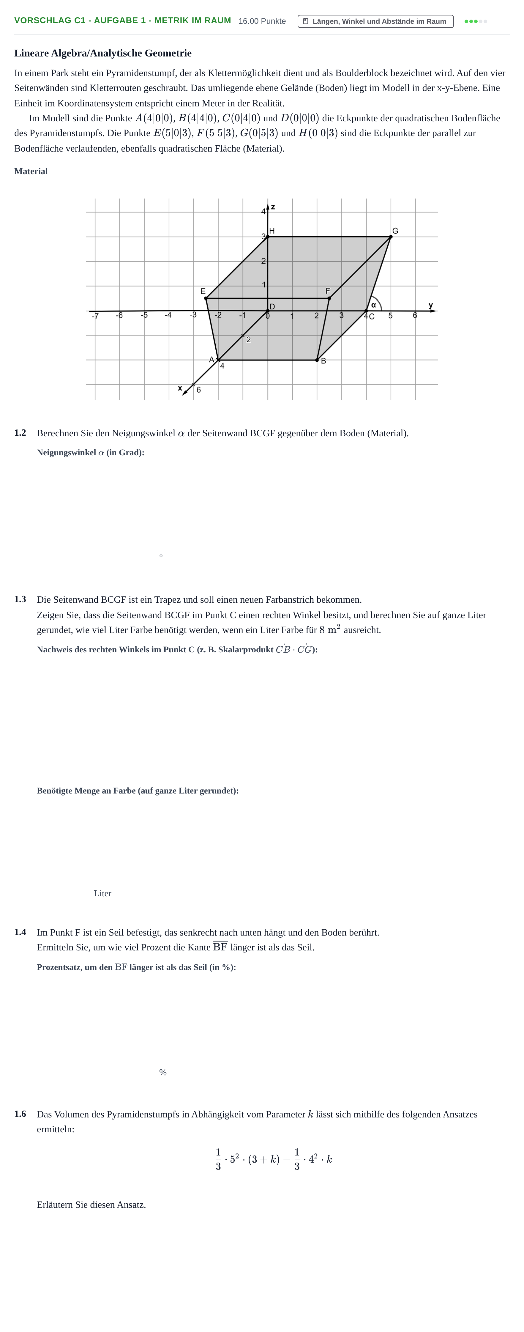 Aufgabenstellung: Aufgabe Vorschlag C1 - Aufgabe 1 - Metrik im Raum · Abitur Hessen Mathematik GK · CAS 2022