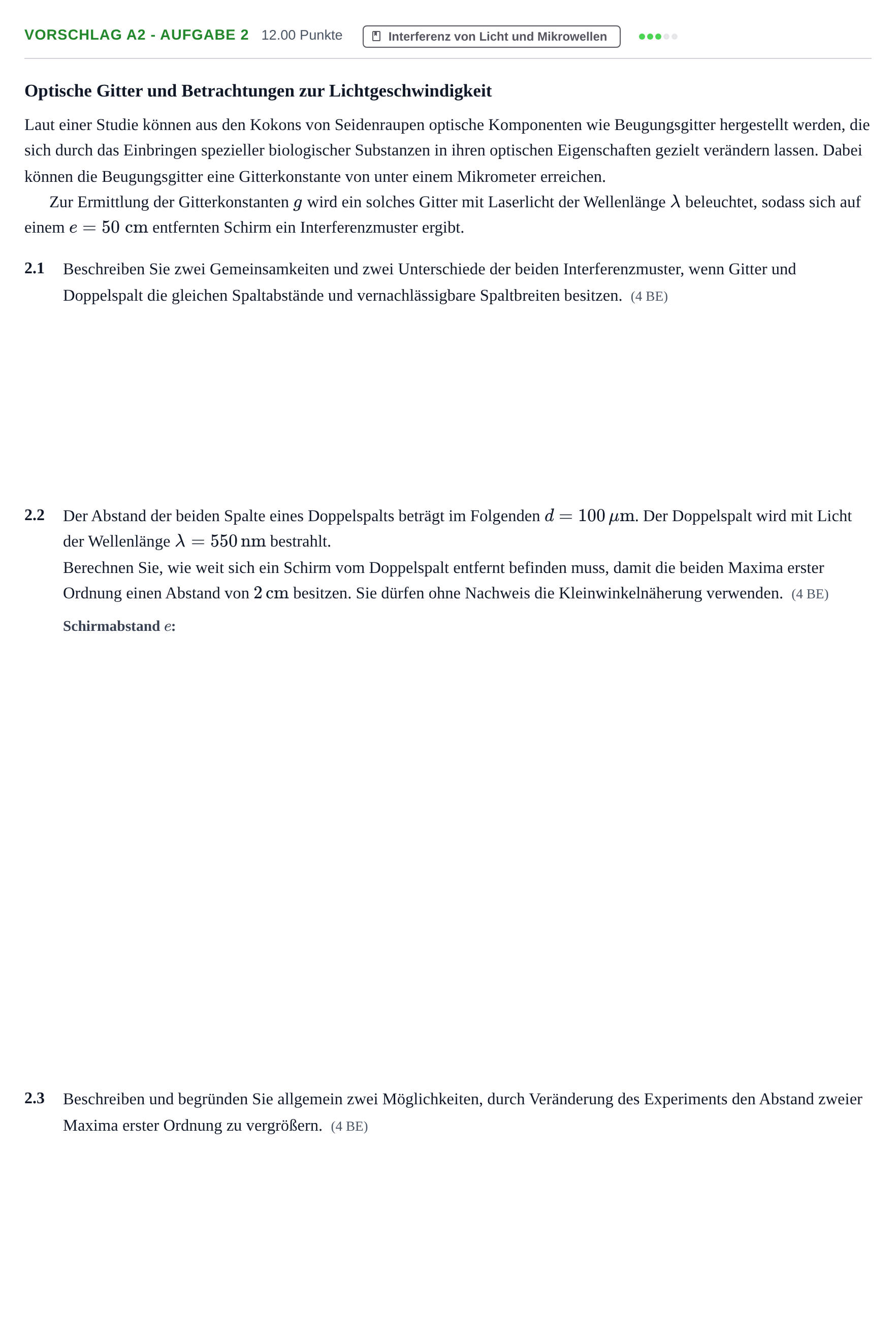 Aufgabenstellung: Aufgabe Vorschlag A2 - Aufgabe 2 · Abitur Hessen Physik GK 2022