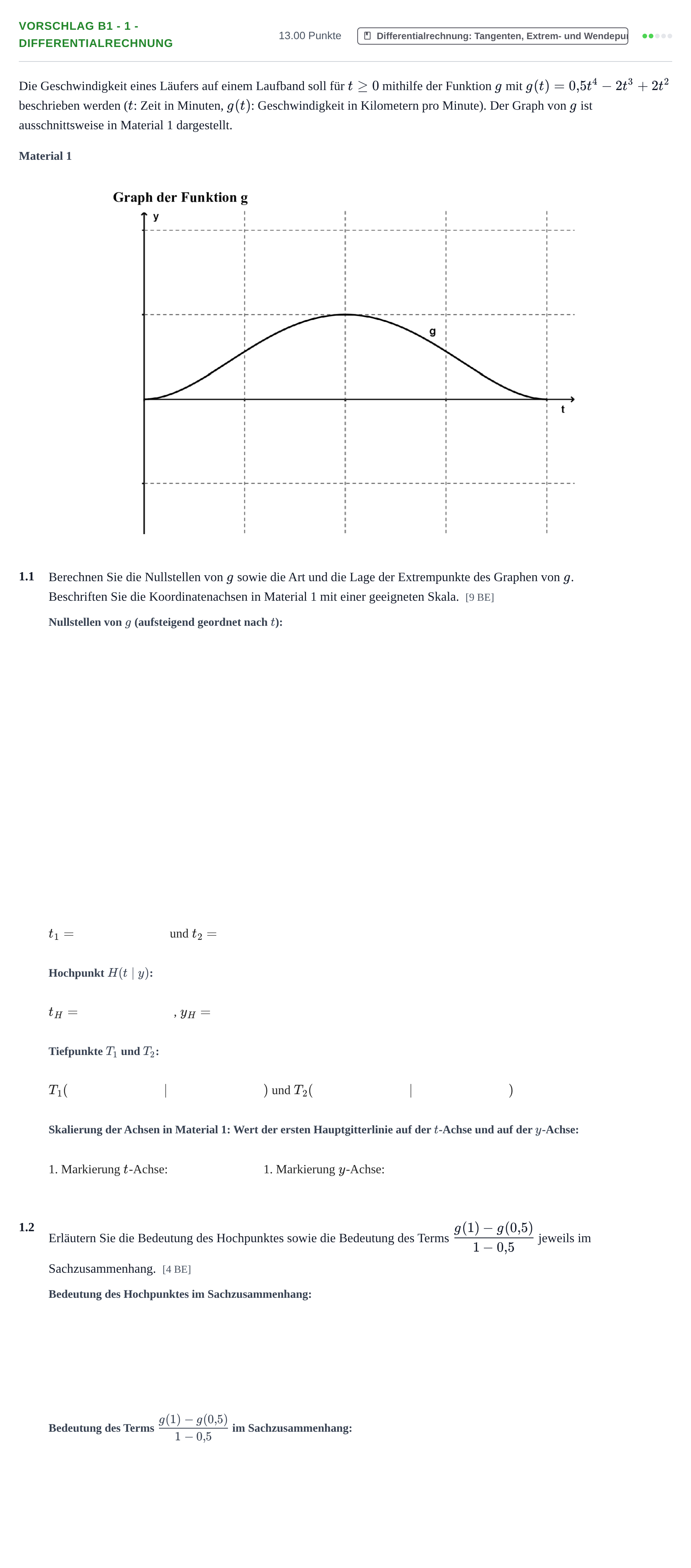 Aufgabenstellung: Aufgabe Vorschlag B1 - 1 - Differentialrechnung · Abitur Hessen Mathematik GK · WTR 2022