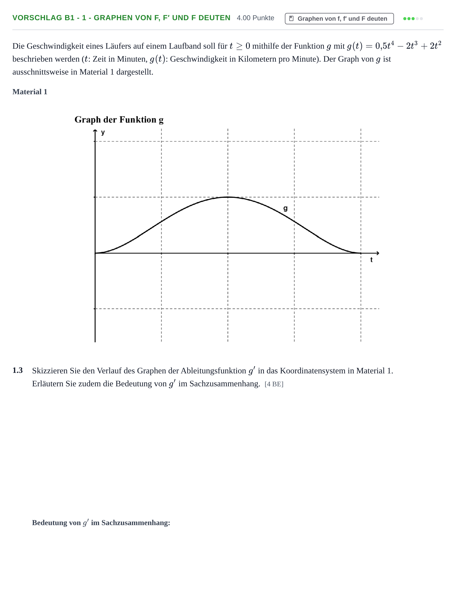 Aufgabenstellung: Aufgabe Vorschlag B1 - 1 - Graphen von f, f′ und F deuten · Abitur Hessen Mathematik GK · WTR 2022