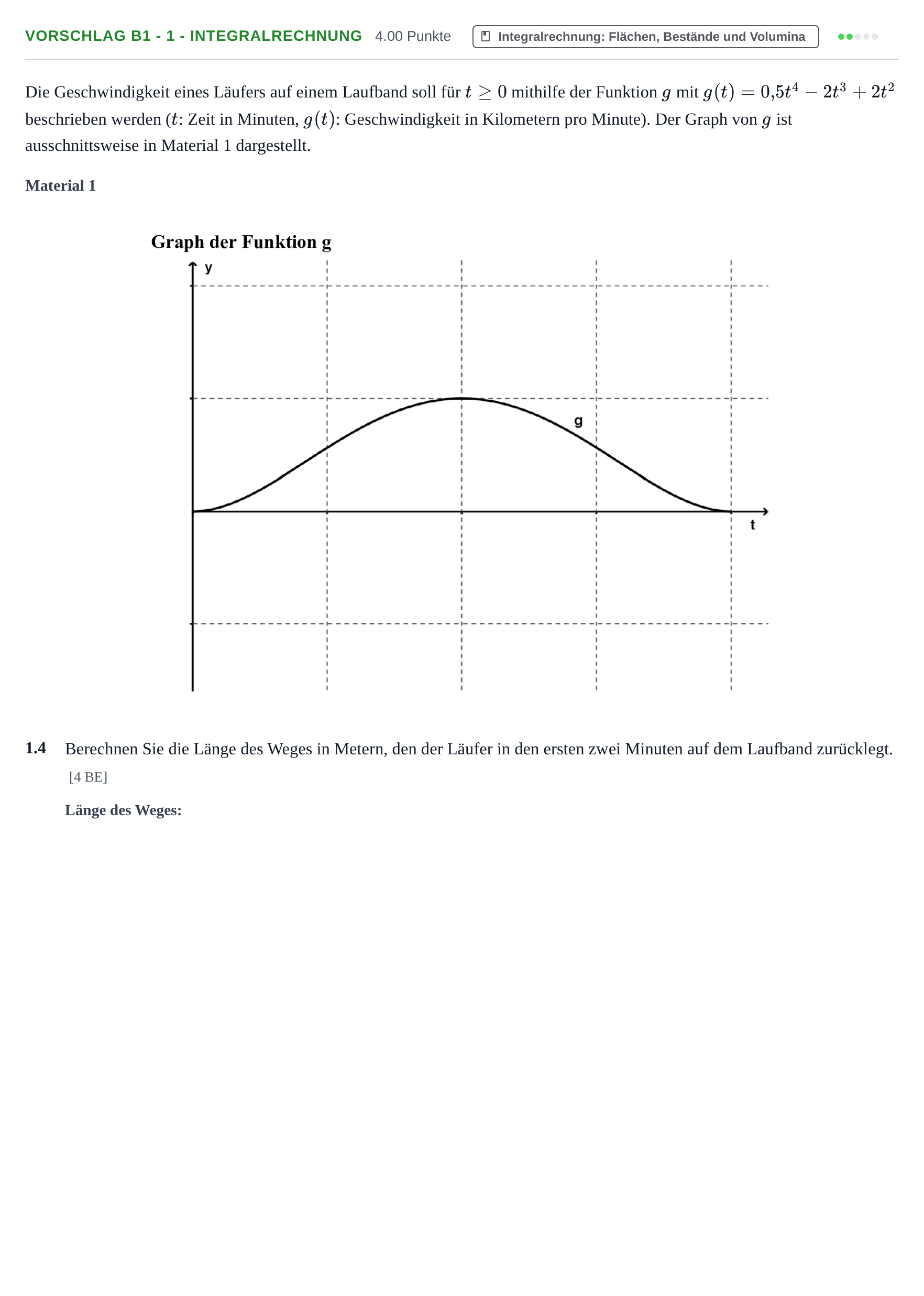 Aufgabenstellung: Aufgabe Vorschlag B1 - 1 - Integralrechnung · Abitur Hessen Mathematik GK · WTR 2022