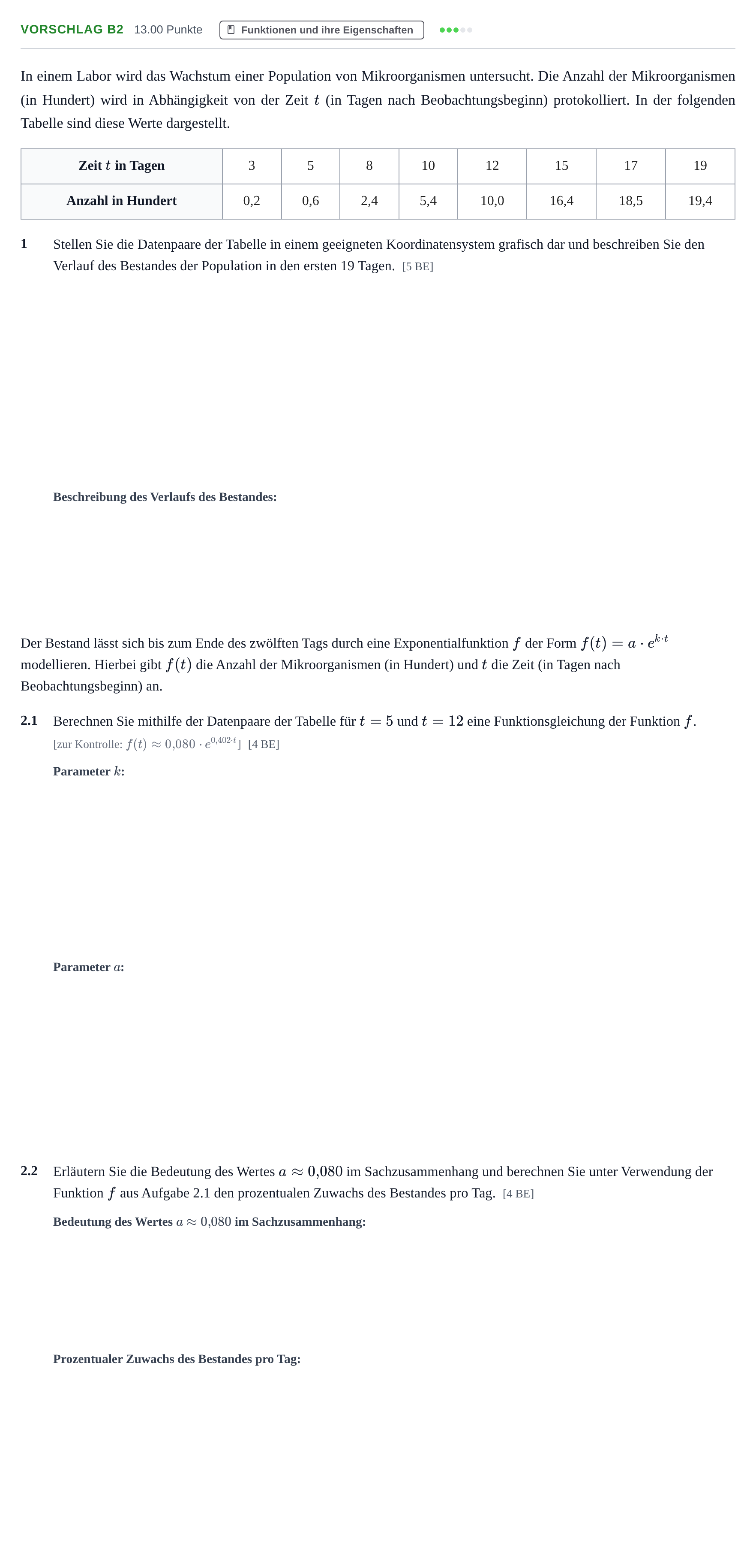 Aufgabenstellung: Aufgabe Vorschlag B2 · Abitur Hessen Mathematik GK · WTR 2022