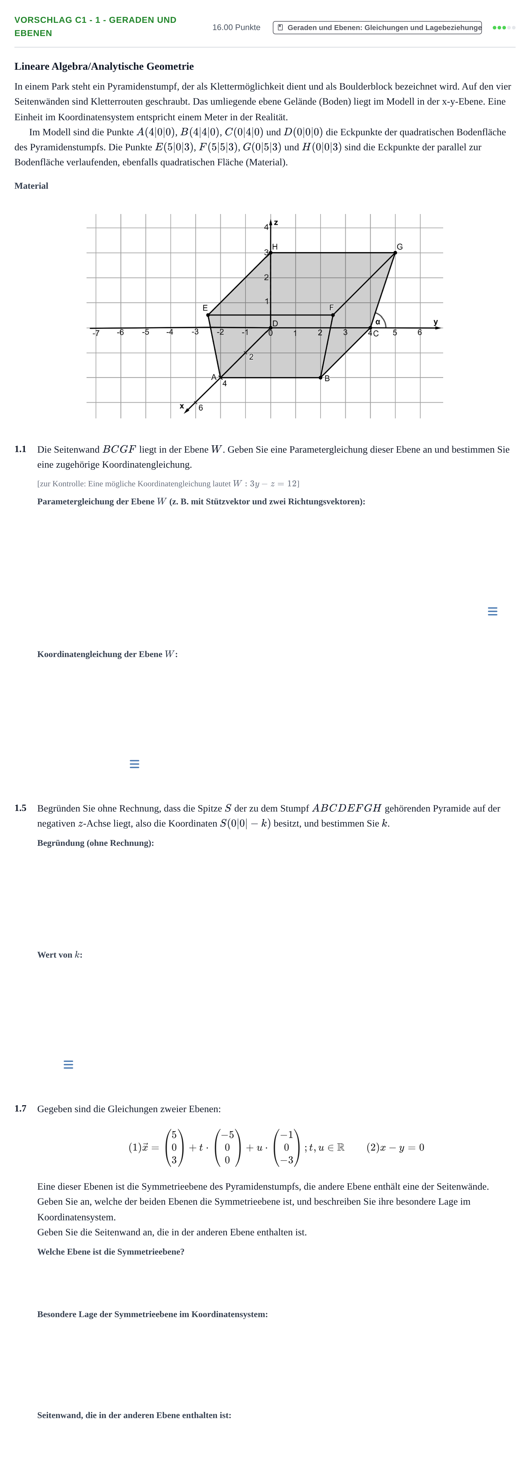 Aufgabenstellung: Aufgabe Vorschlag C1 - 1 - Geraden und Ebenen · Abitur Hessen Mathematik GK · WTR 2022