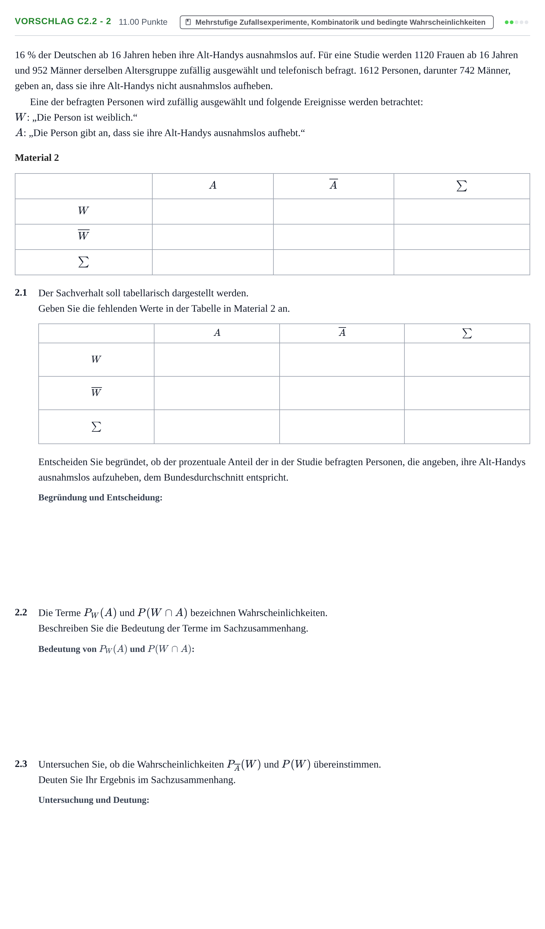 Aufgabenstellung: Aufgabe Vorschlag C2.2 - 2 · Abitur Hessen Mathematik GK · WTR 2022