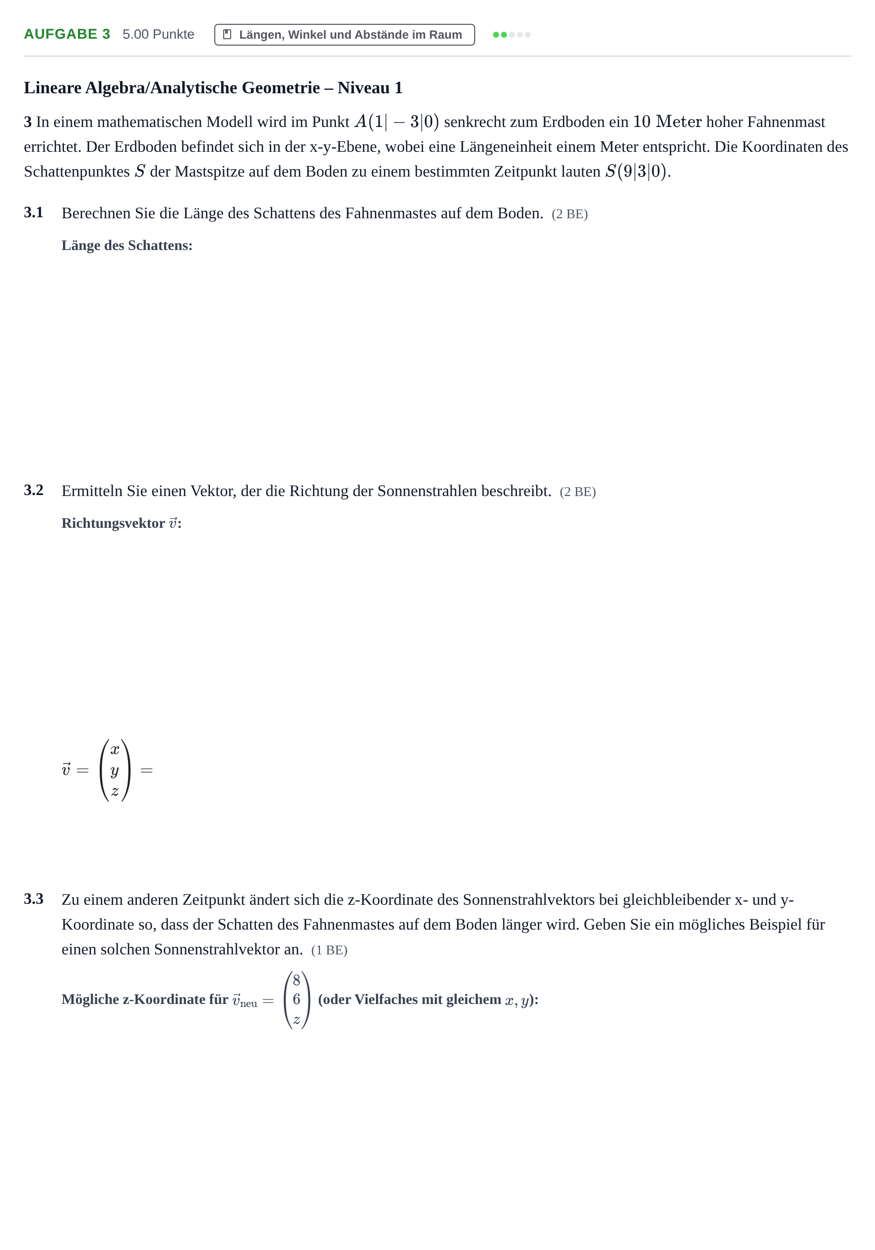 Aufgabenstellung: Aufgabe 3 · Abitur Hessen Mathematik GK · WTR 2022