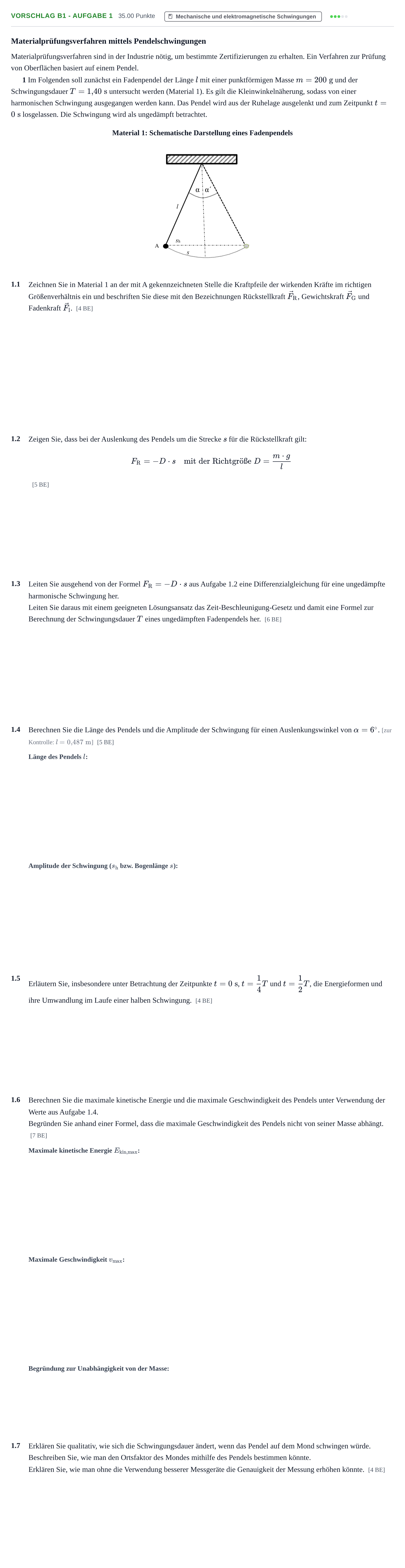 Aufgabenstellung: Aufgabe Vorschlag B1 - Aufgabe 1 · Abitur Hessen Physik LK 2022